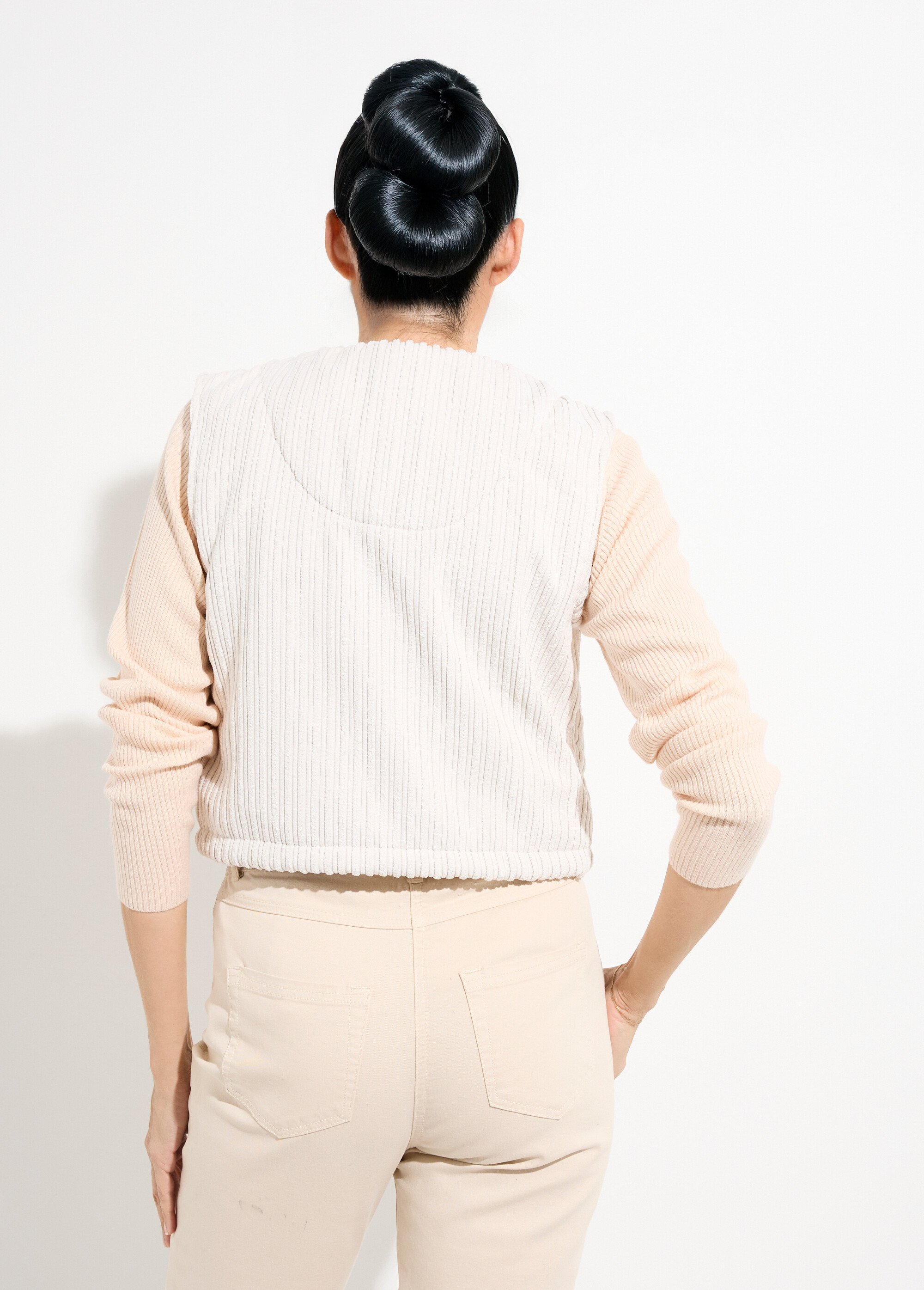 Veste zippée col V sans manches velours Femme Beige SJ-COTZIP DO1