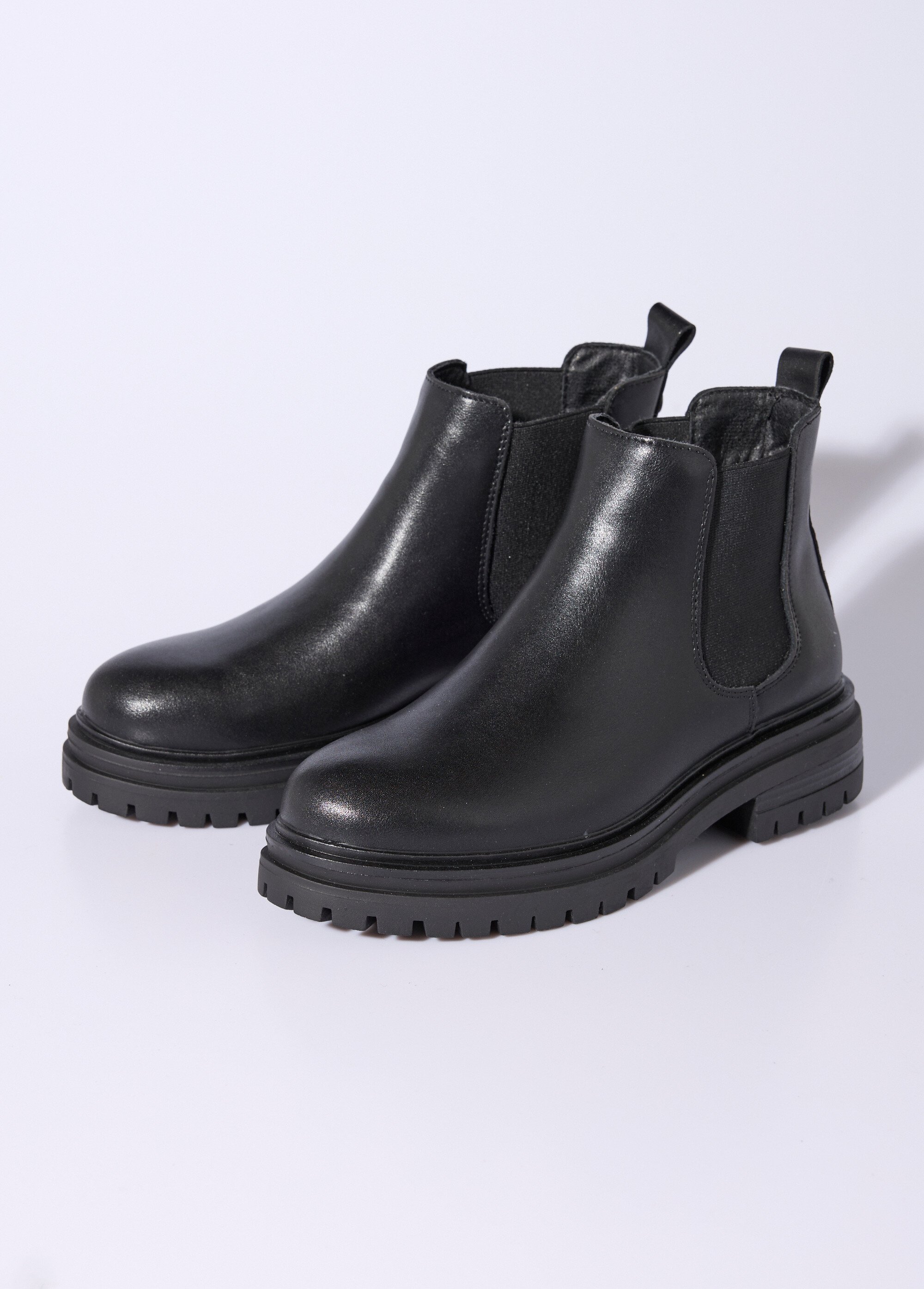 Boots Chelsea cuir avec semelle épaisse Femme Noir JPAL-1309 DE1
