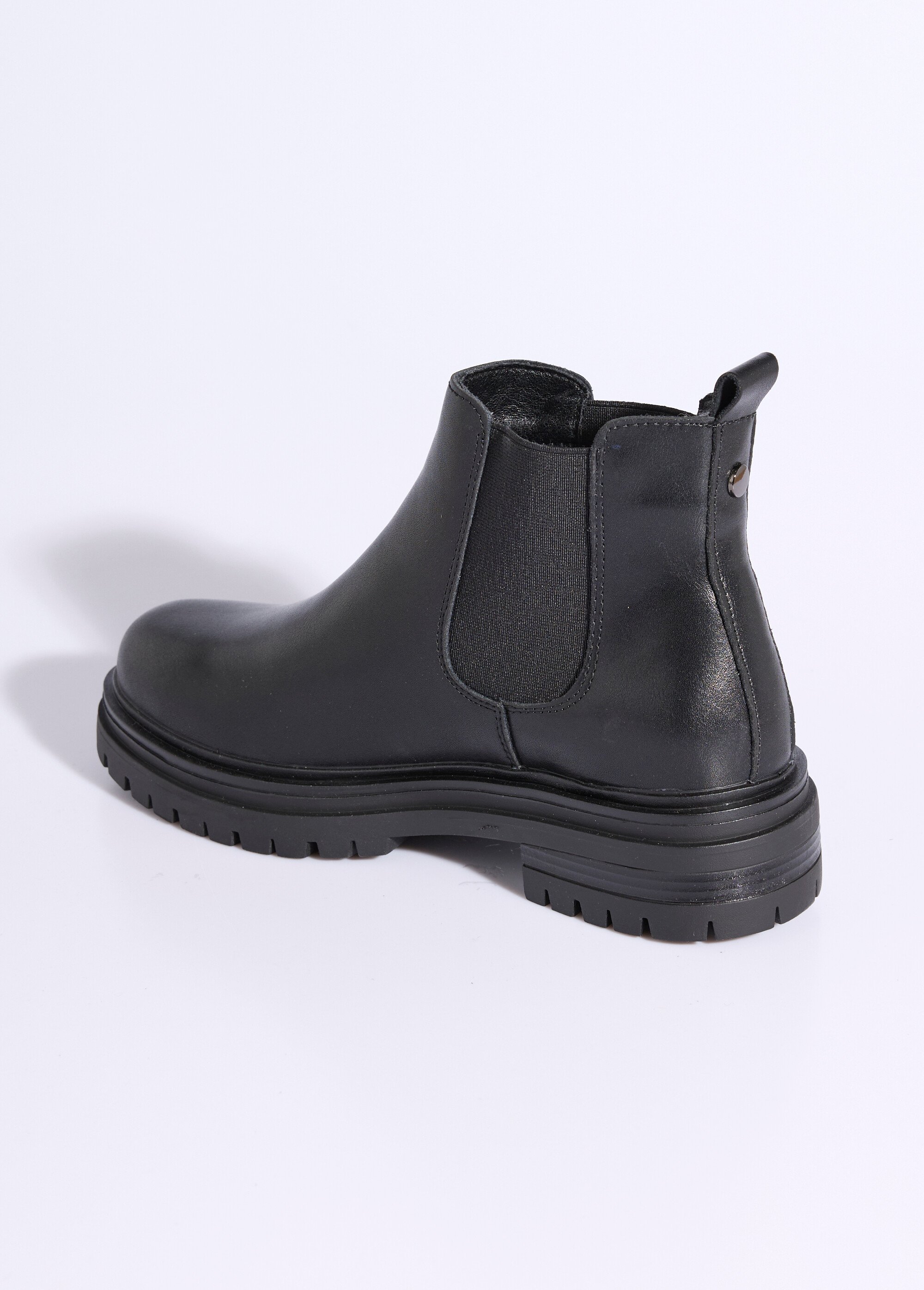 Boots Chelsea cuir avec semelle épaisse Femme Noir JPAL-1309 DO1