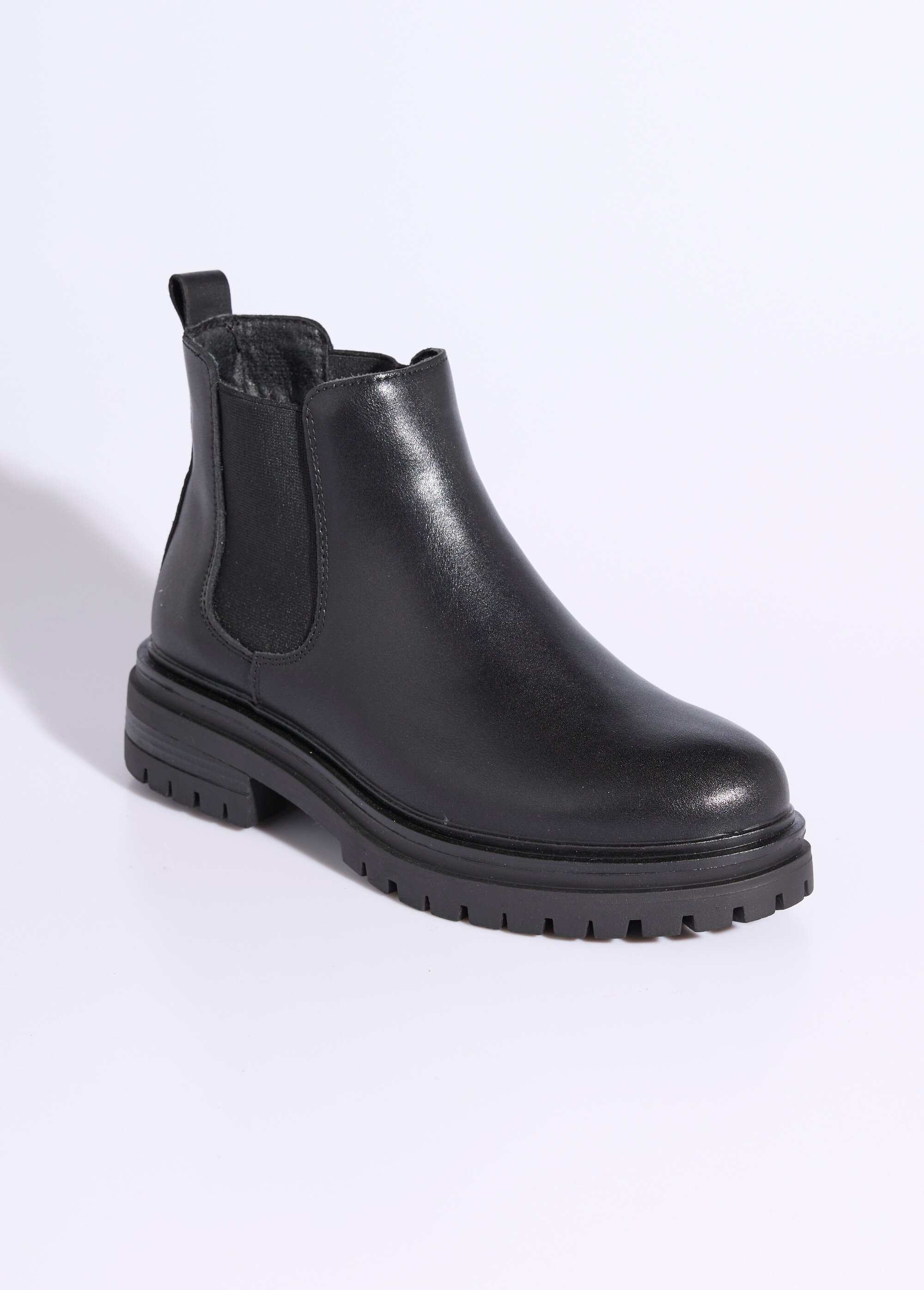 Boots Chelsea cuir avec semelle épaisse Femme Noir JPAL-1309 FA1
