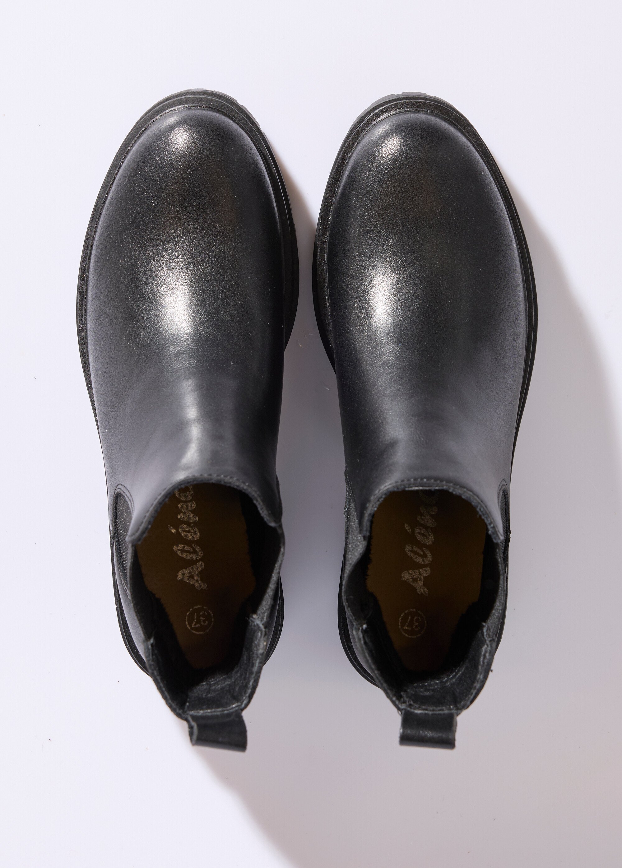 Boots Chelsea cuir avec semelle épaisse Femme Noir JPAL-1309 OV1