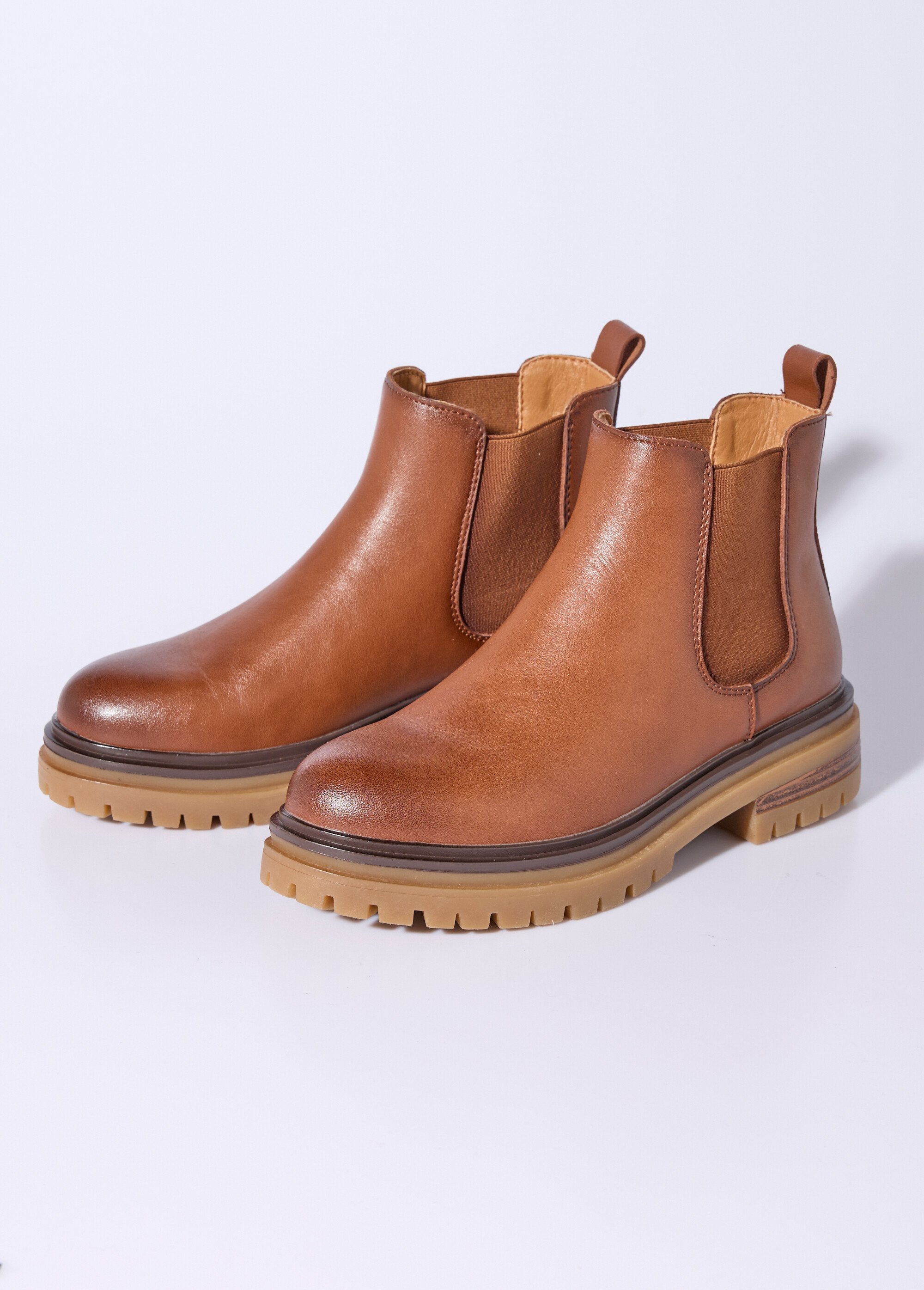 Boots Chelsea cuir avec semelle épaisse Femme Beige JPAL-1309 DE1
