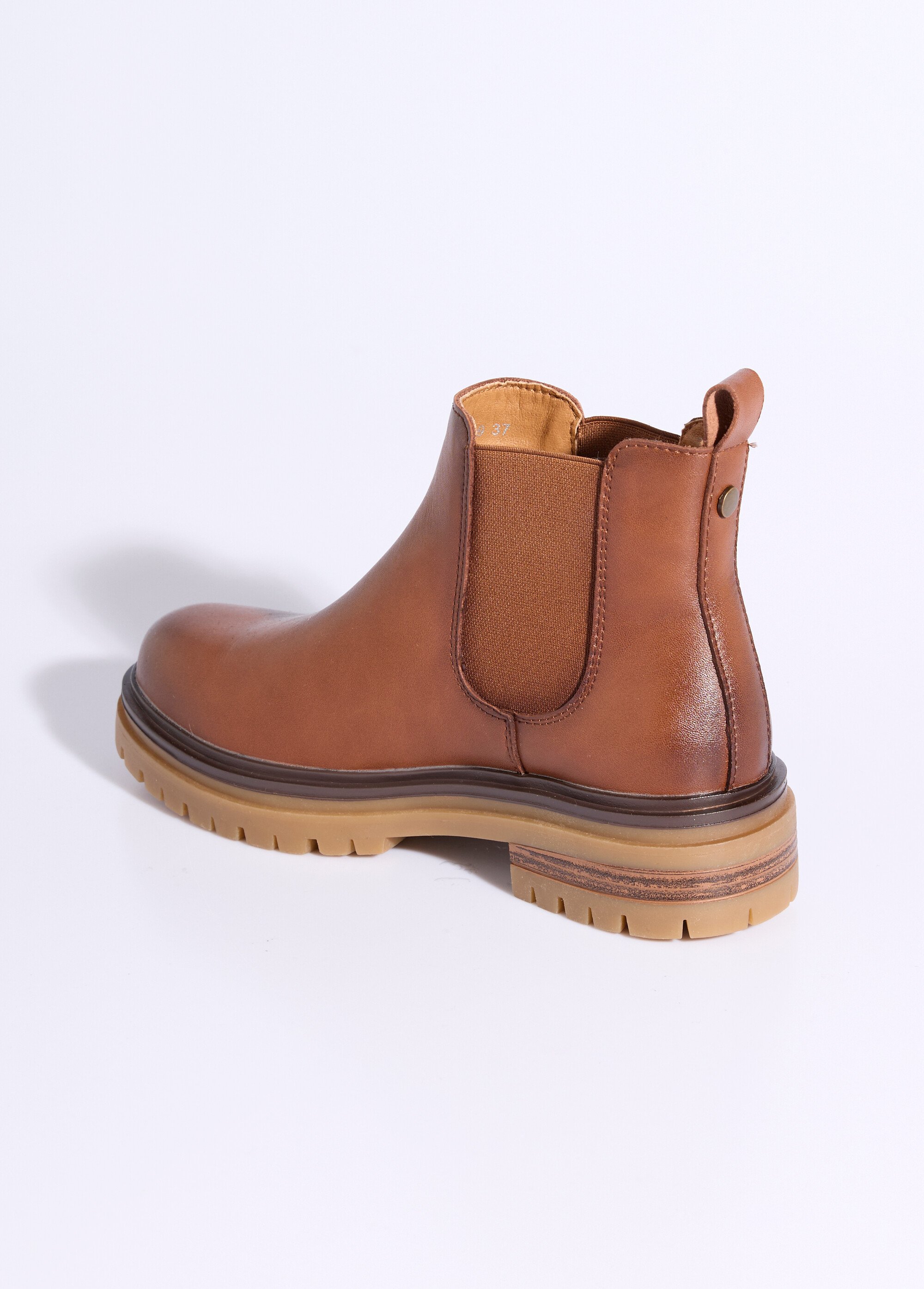 Boots Chelsea cuir avec semelle épaisse Femme Beige JPAL-1309 DO1