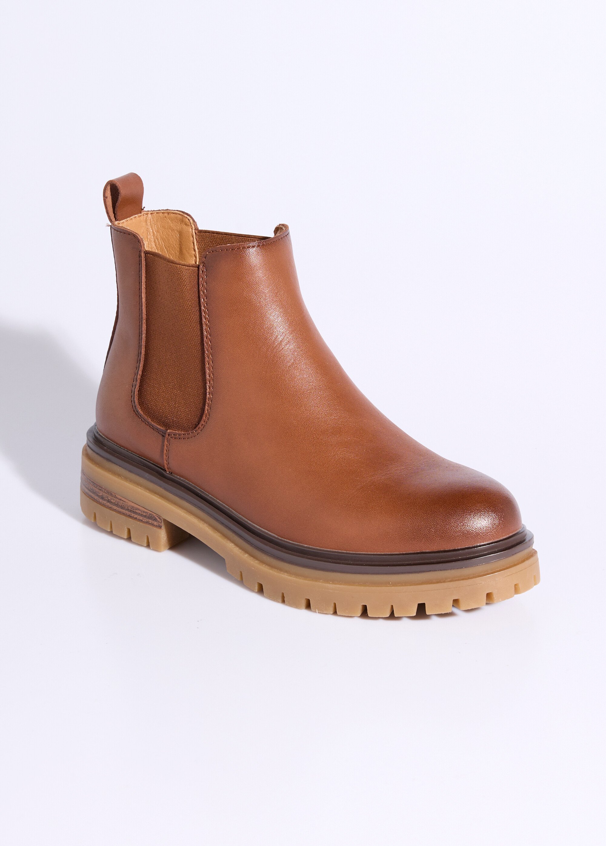 Boots Chelsea cuir avec semelle épaisse Femme Beige JPAL-1309 FA1