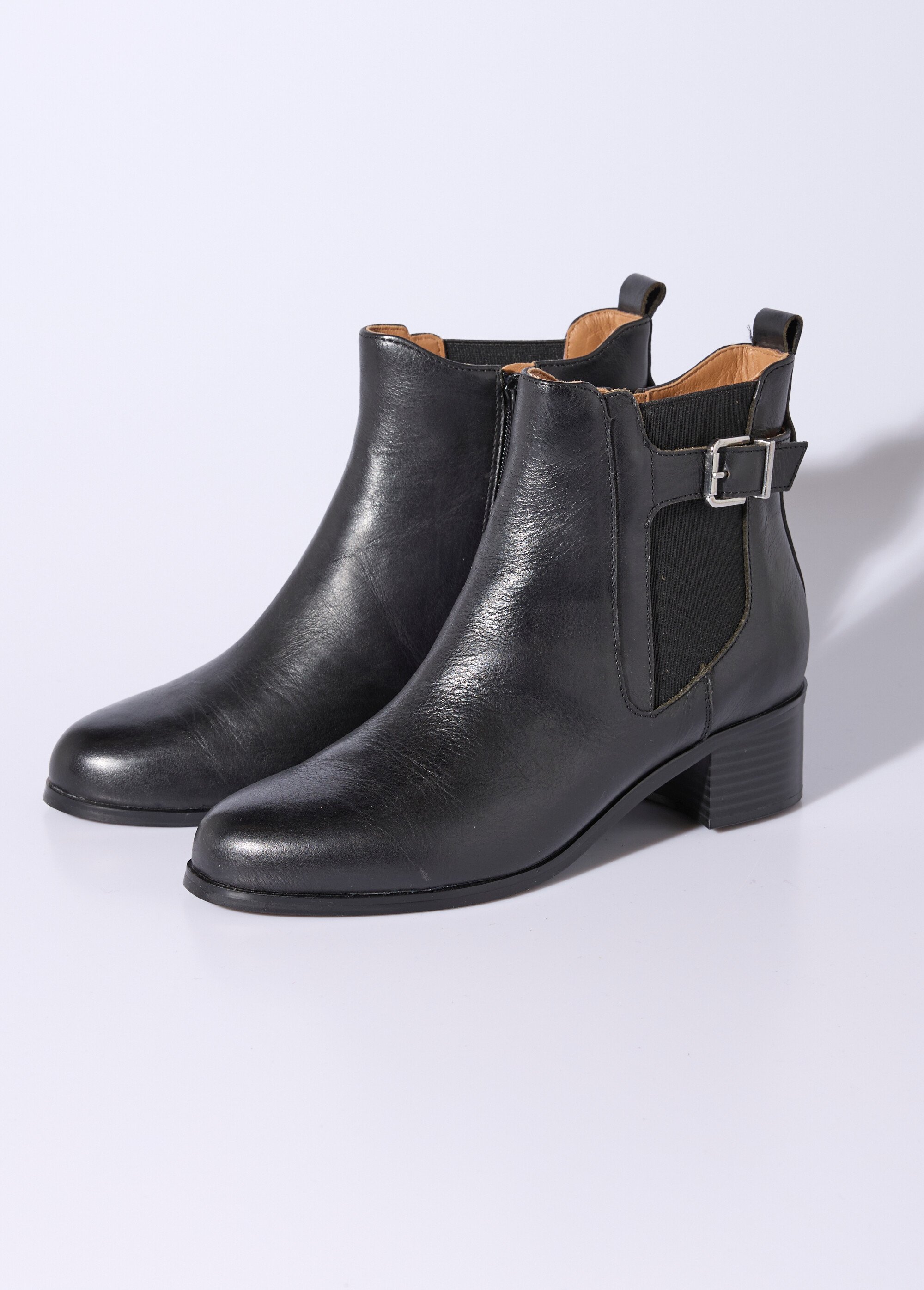 Boots en cuir à talon esprit cavalières Femme Noir JPAL-1143 DE1