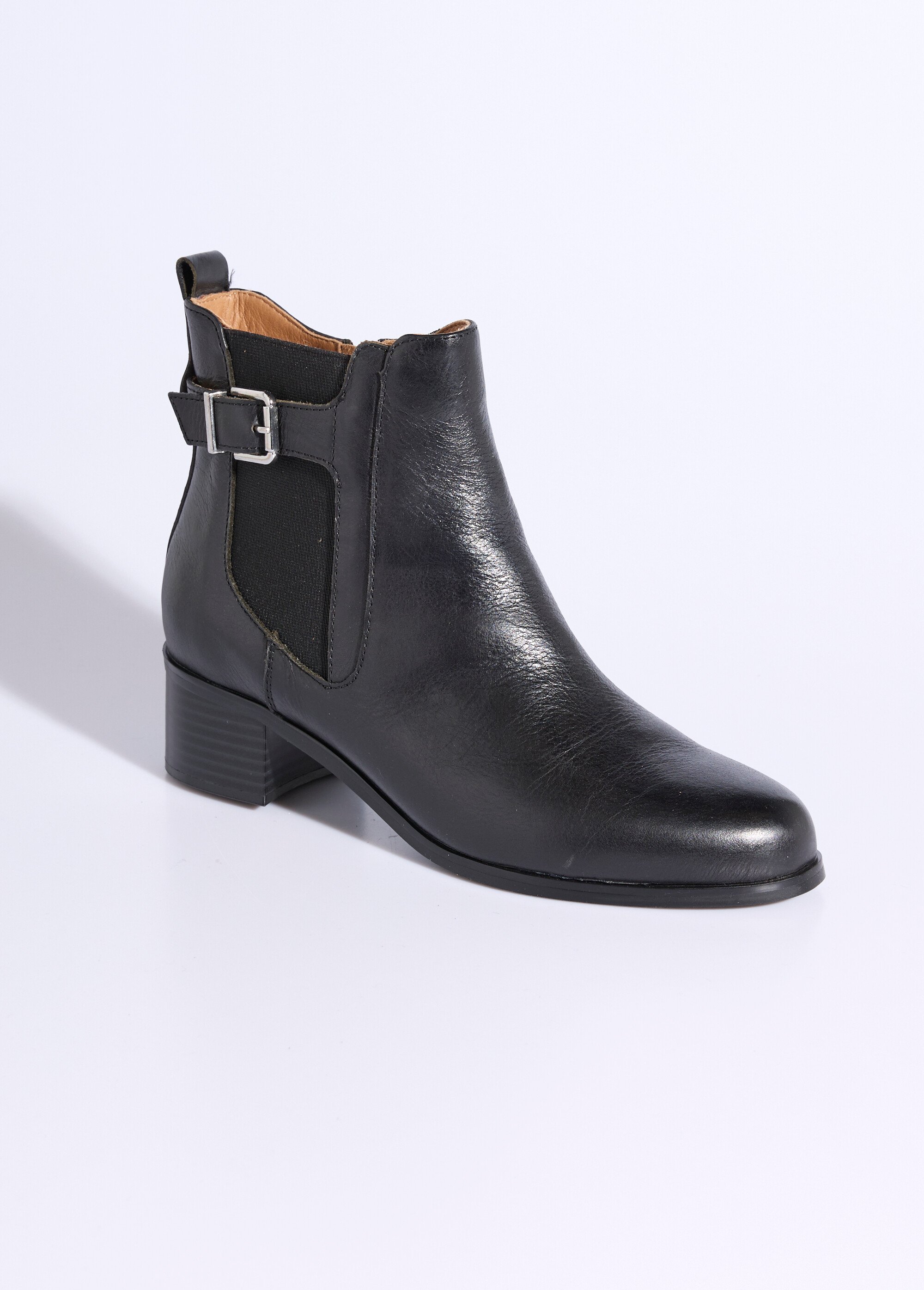 Boots en cuir à talon esprit cavalières Femme Noir JPAL-1143 FA1