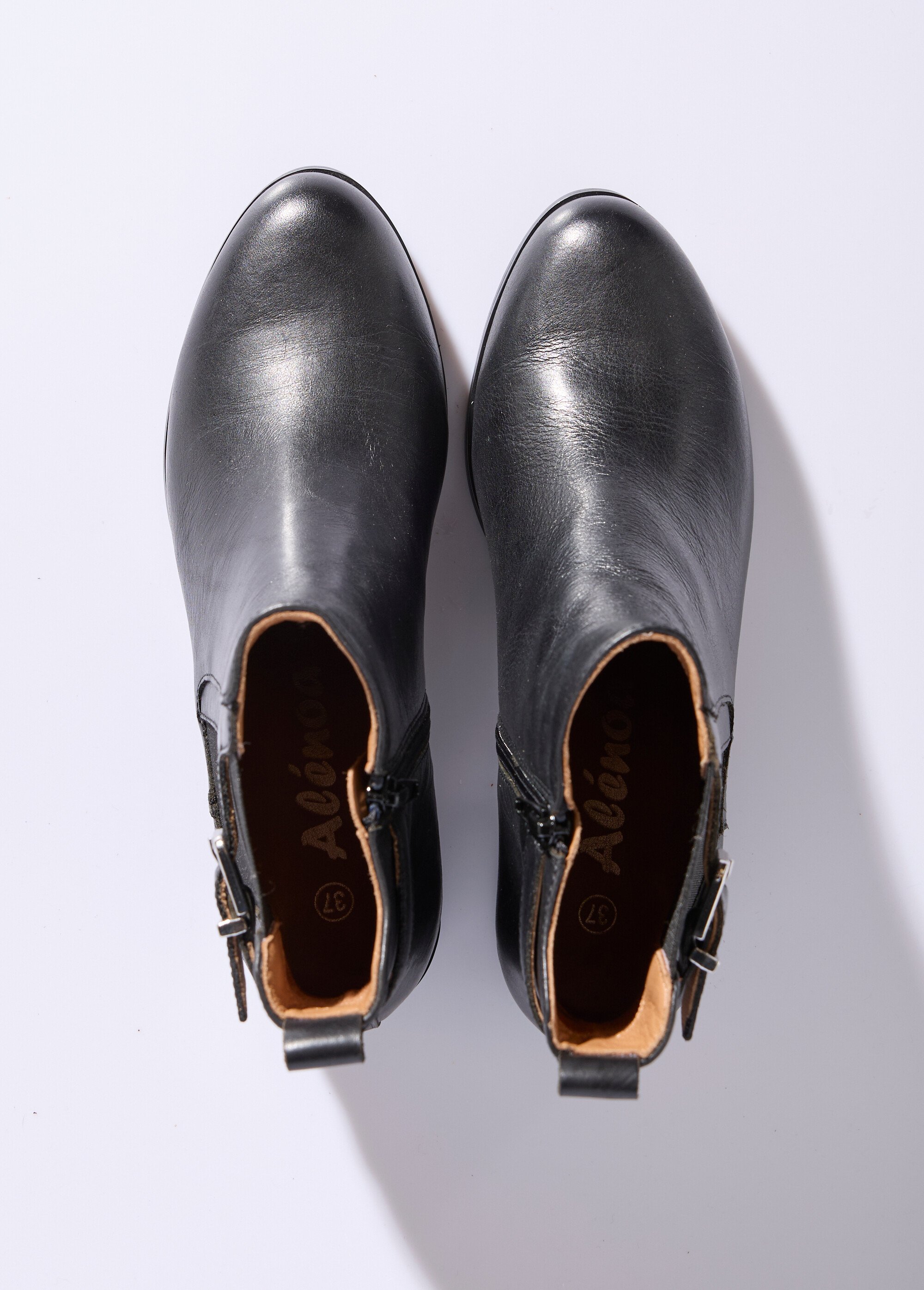 Boots en cuir à talon esprit cavalières Femme Noir JPAL-1143 OV1