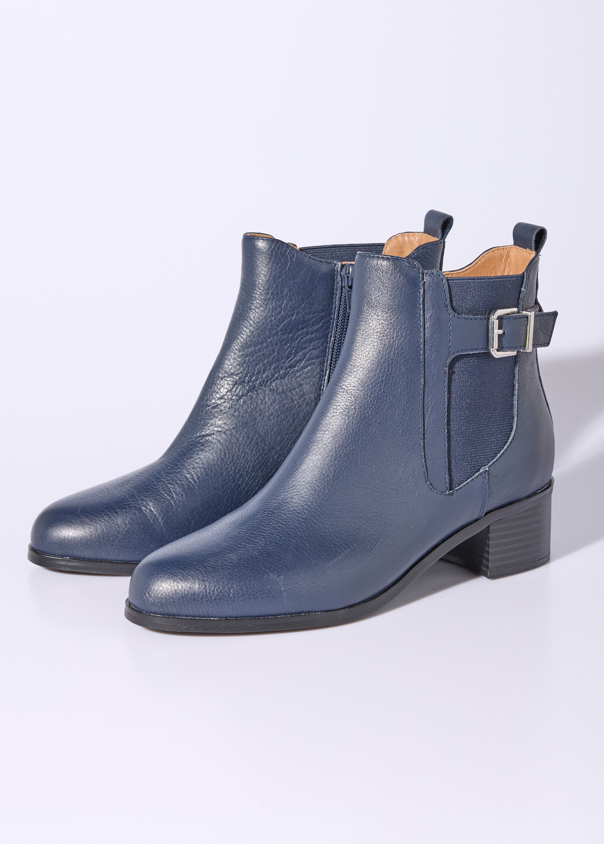 Boots en cuir à talon esprit cavalières Femme Bleu JPAL-1143 DE1