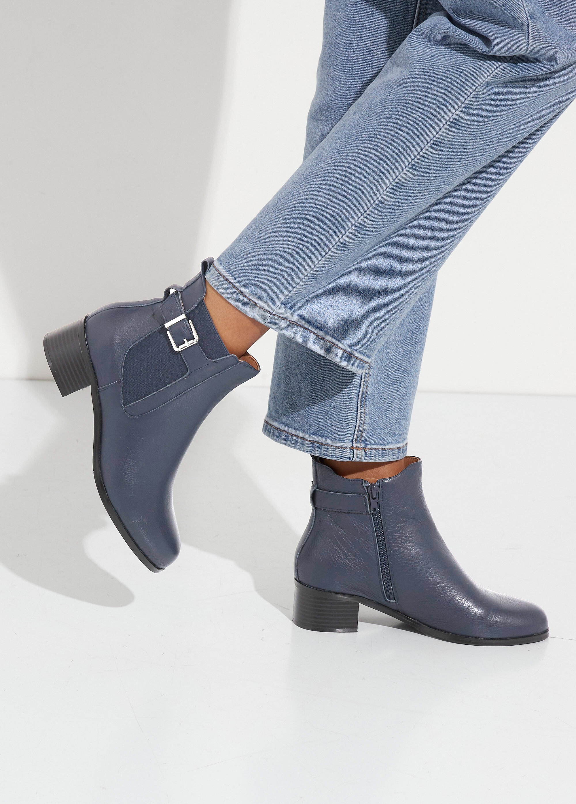 Boots en cuir à talon esprit cavalières Femme Bleu JPAL-1143 SF1