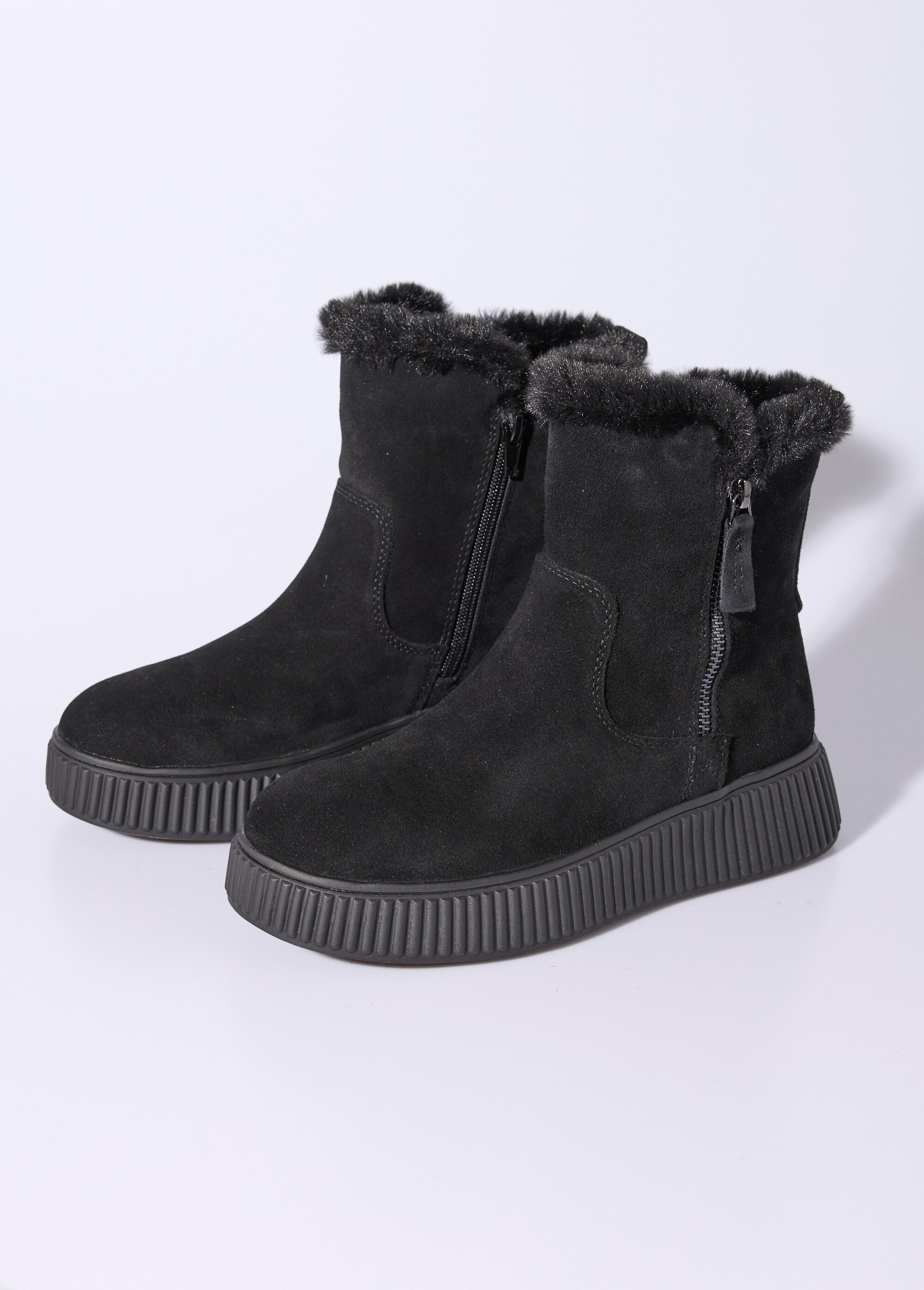 Boots en cuir fourrées, semelle épaisse Femme Noir JPAL-1305 DE1