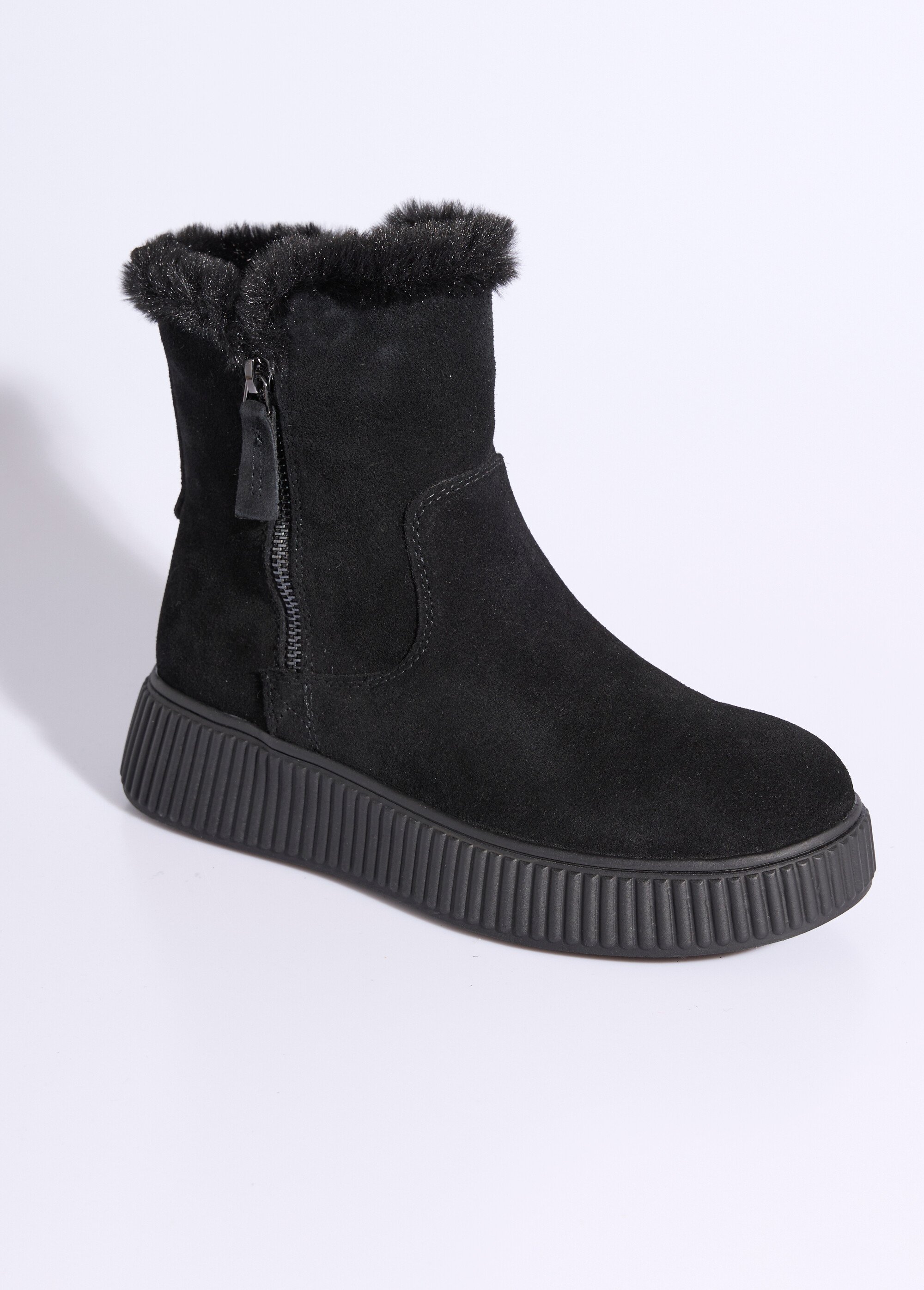 Boots en cuir fourrées, semelle épaisse Femme Noir JPAL-1305 FA1