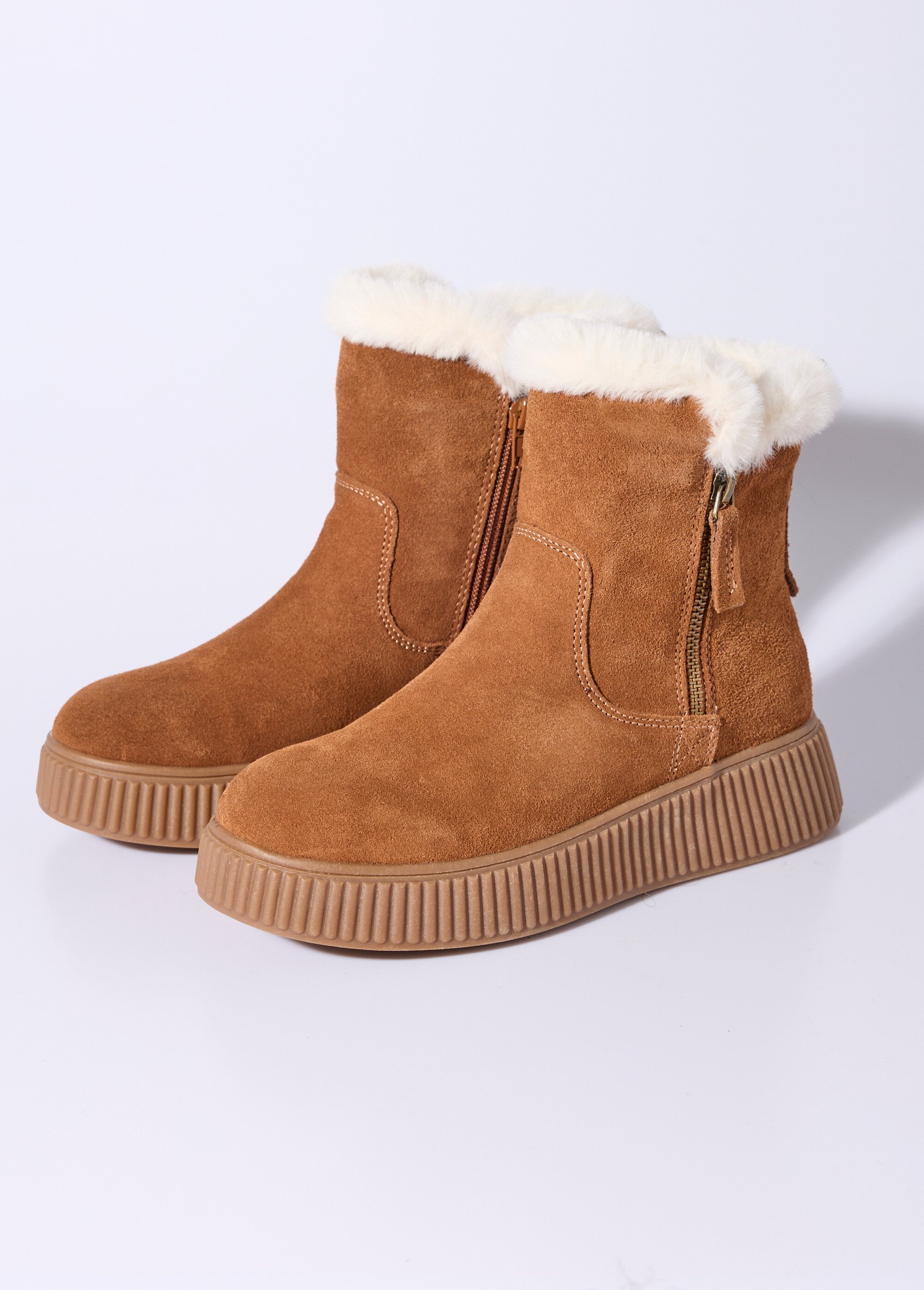 Boots en cuir fourrées, semelle épaisse Femme Beige JPAL-1305 DE1