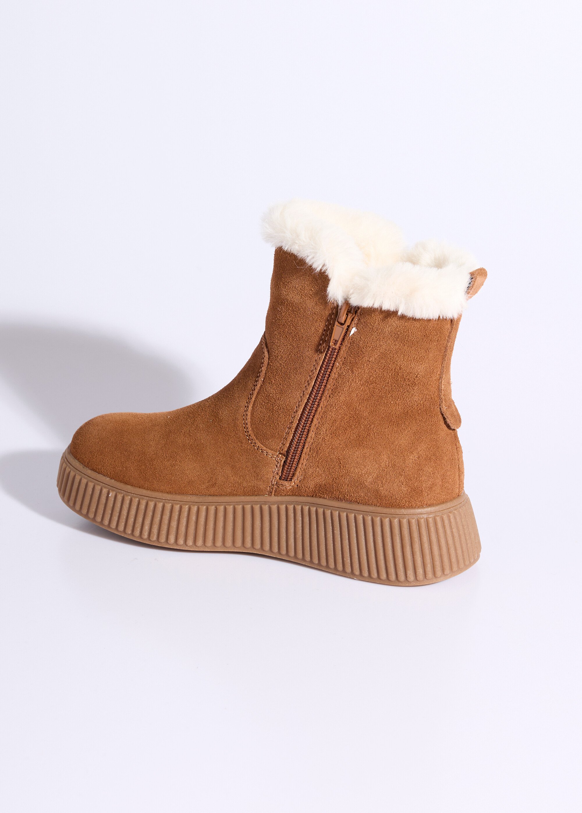 Boots en cuir fourrées, semelle épaisse Femme Beige JPAL-1305 DO1