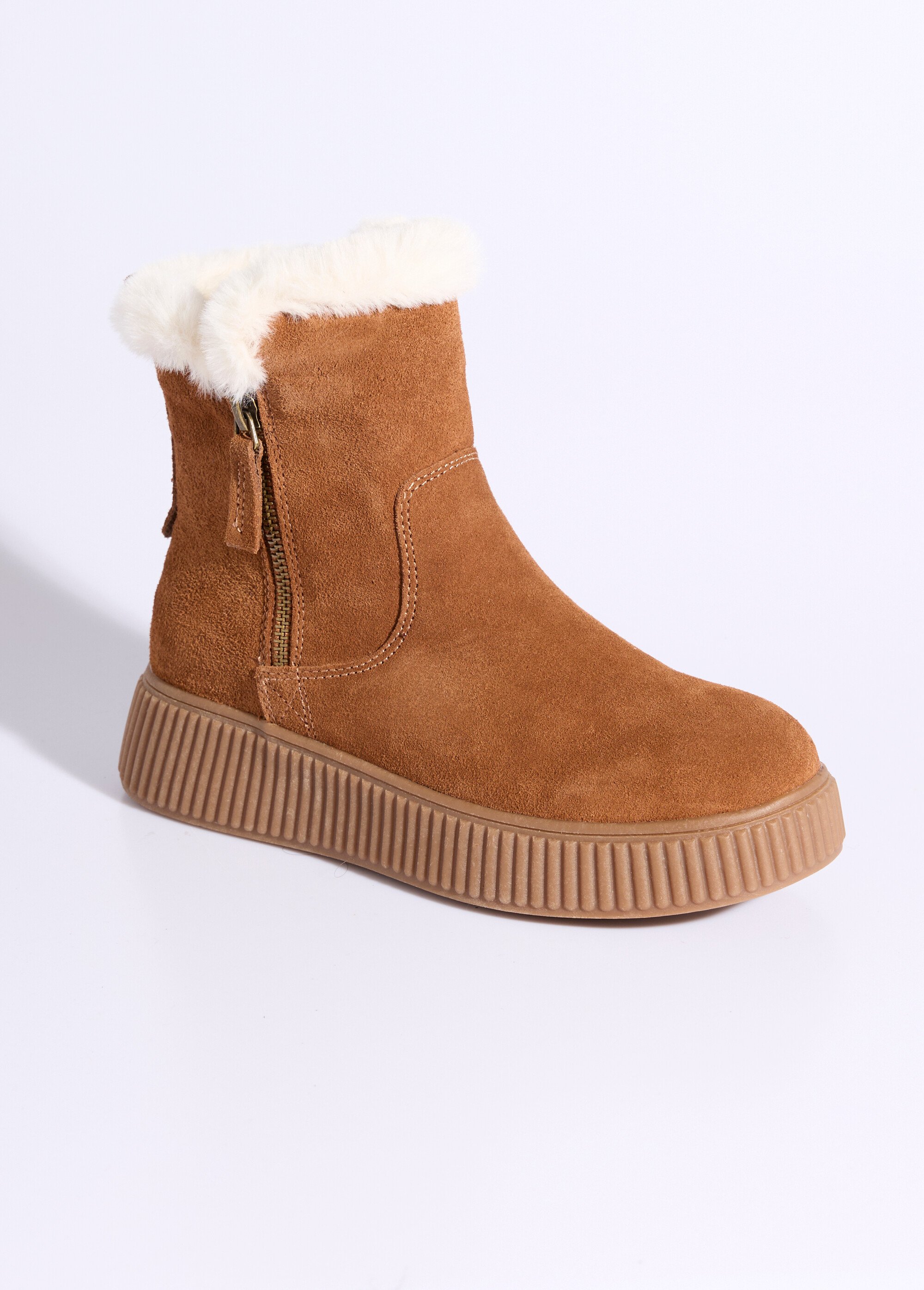 Boots en cuir fourrées, semelle épaisse Femme Beige JPAL-1305 FA1