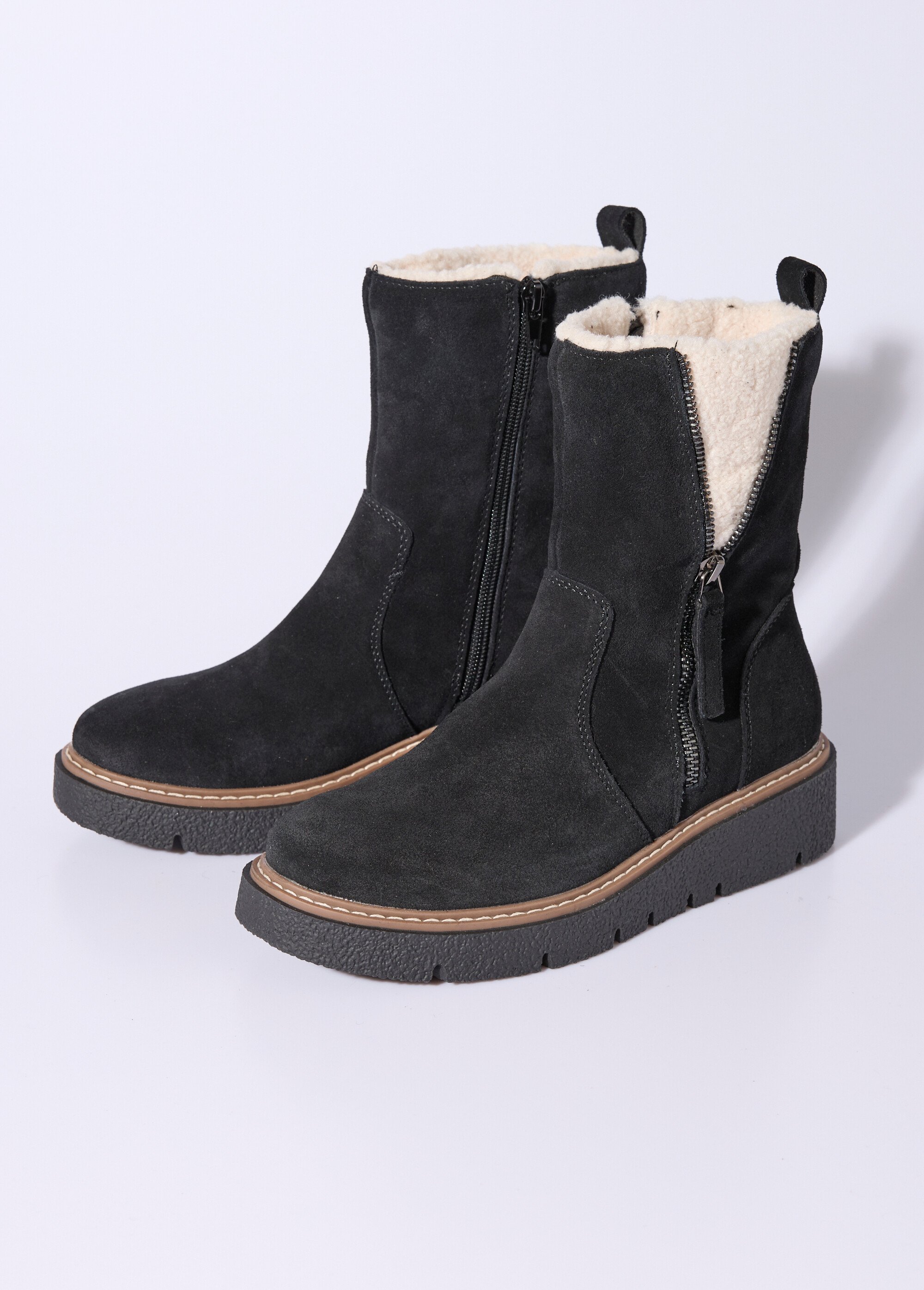 Boots montantes cuir, détails fourrure Femme Noir JPAL-1307 DE1