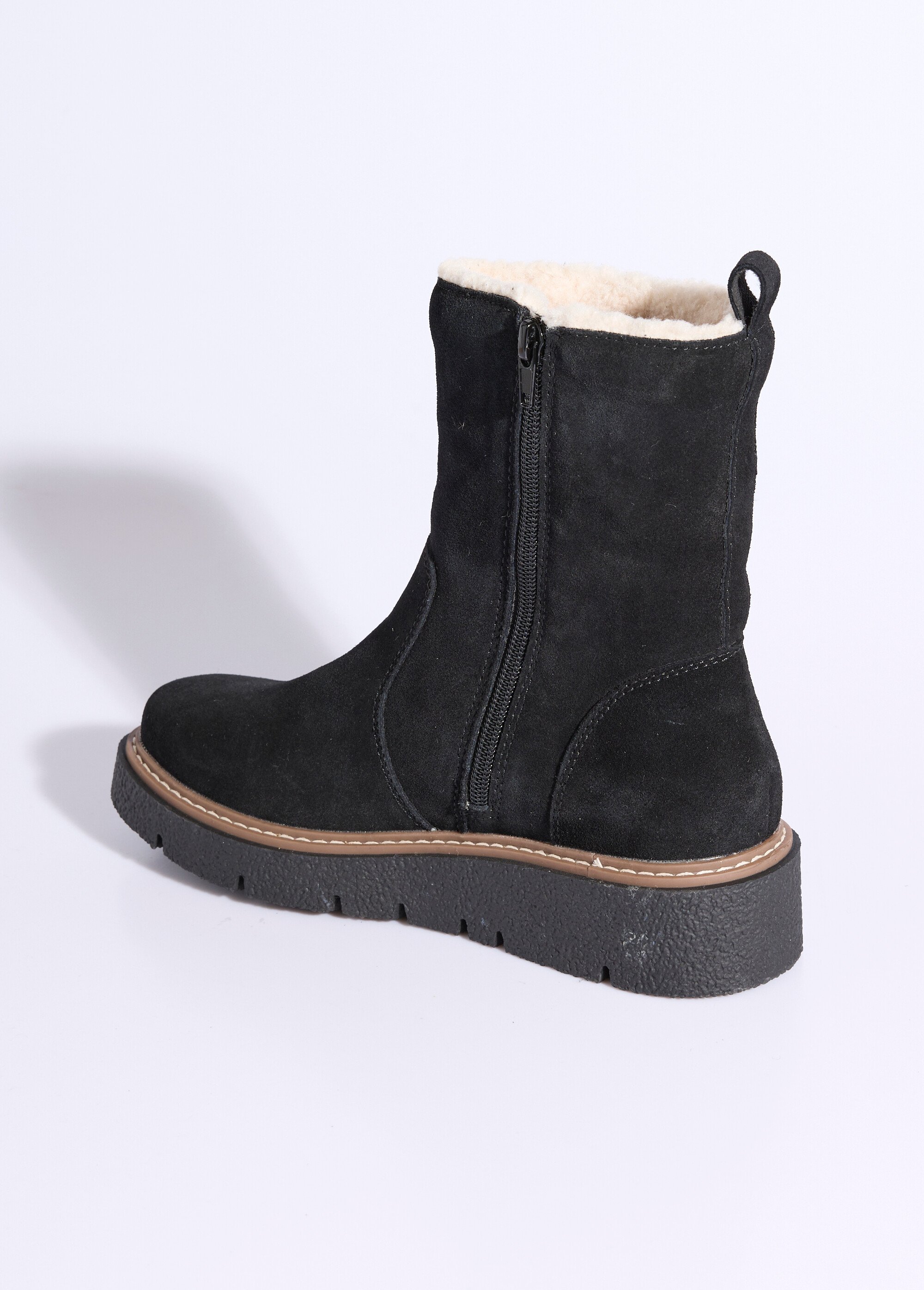 Boots montantes cuir, détails fourrure Femme Noir JPAL-1307 DO1