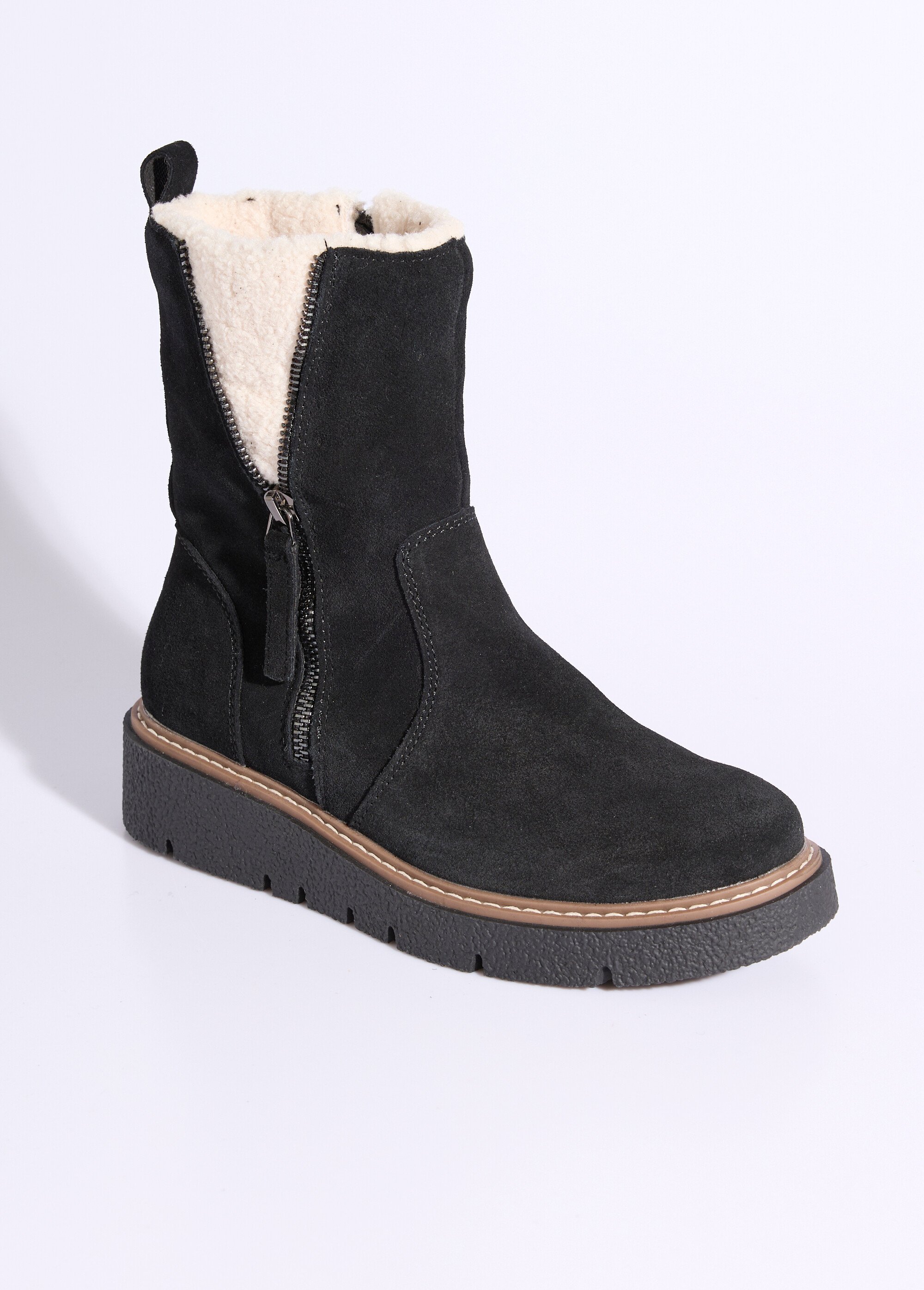 Boots montantes cuir, détails fourrure Femme Noir JPAL-1307 FA1