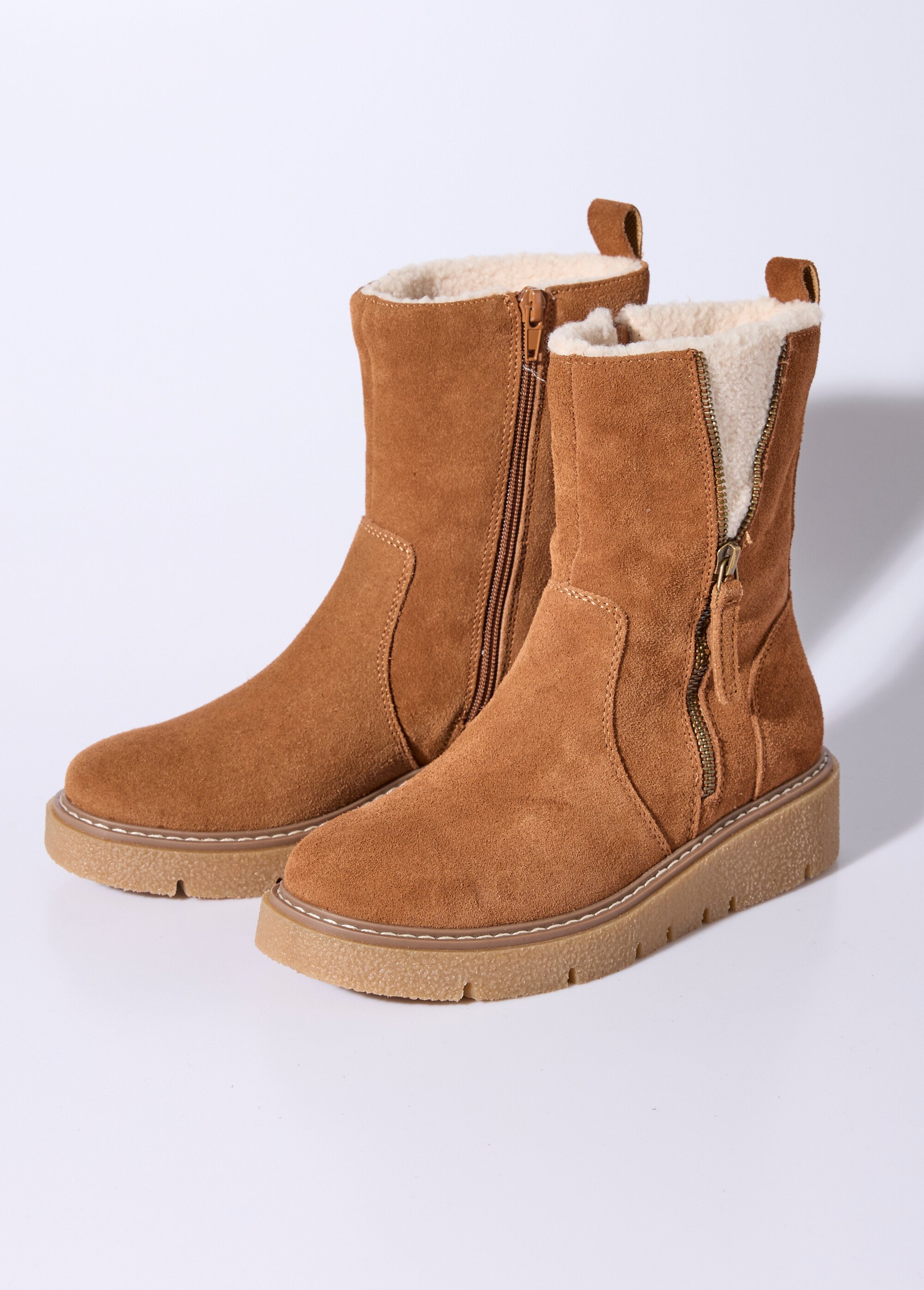 Boots montantes cuir, détails fourrure Femme Beige JPAL-1307 DE1