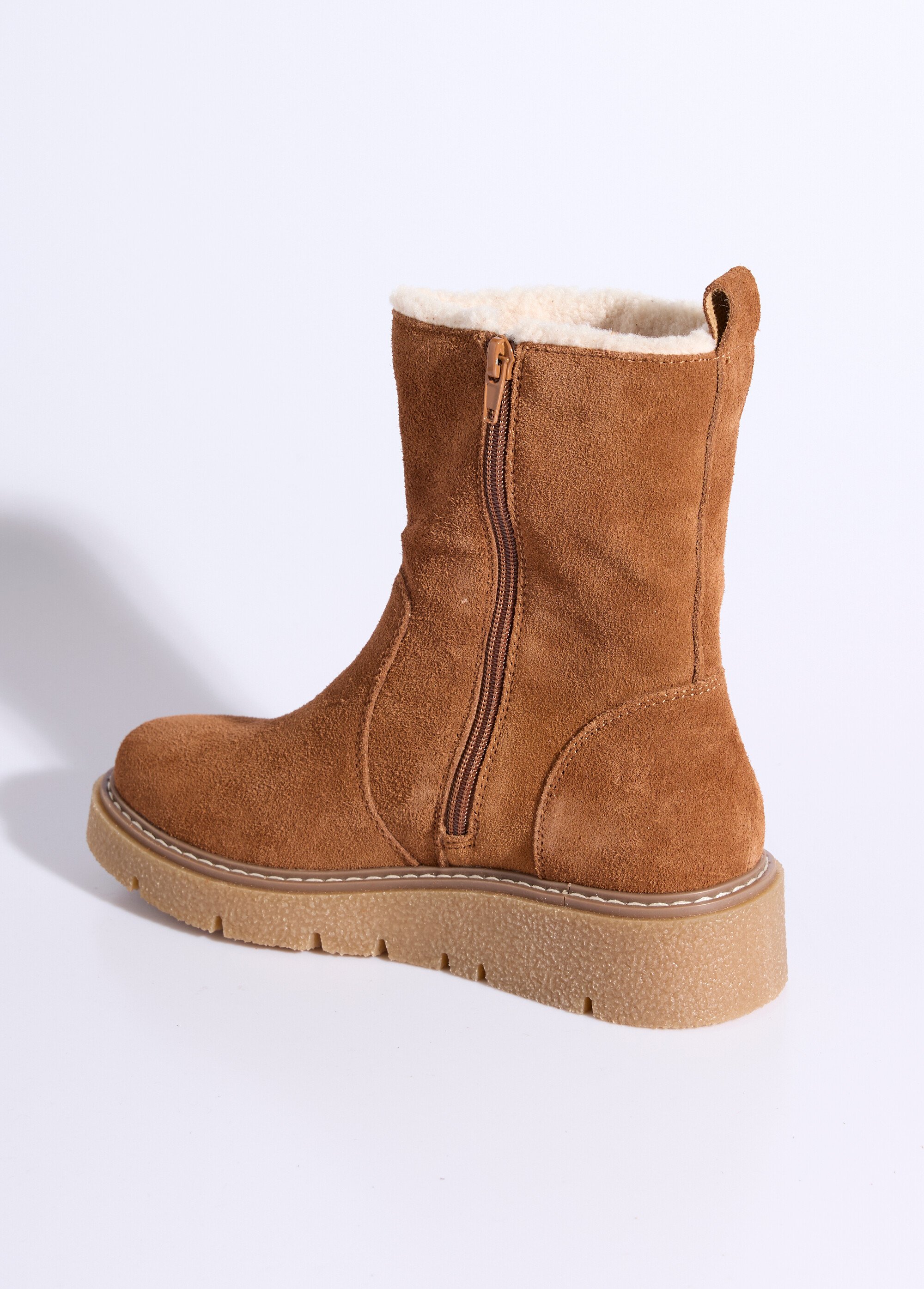 Boots montantes cuir, détails fourrure Femme Beige JPAL-1307 DO1