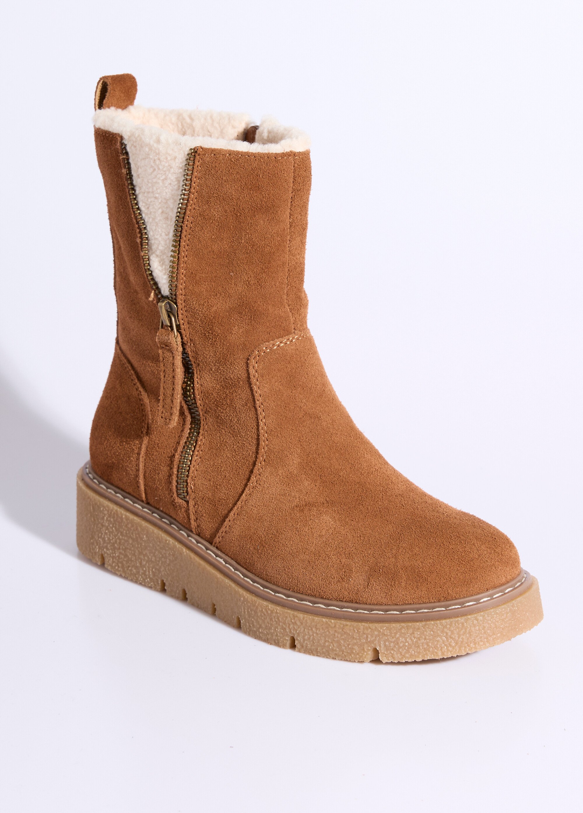 Boots montantes cuir, détails fourrure Femme Beige JPAL-1307 FA1