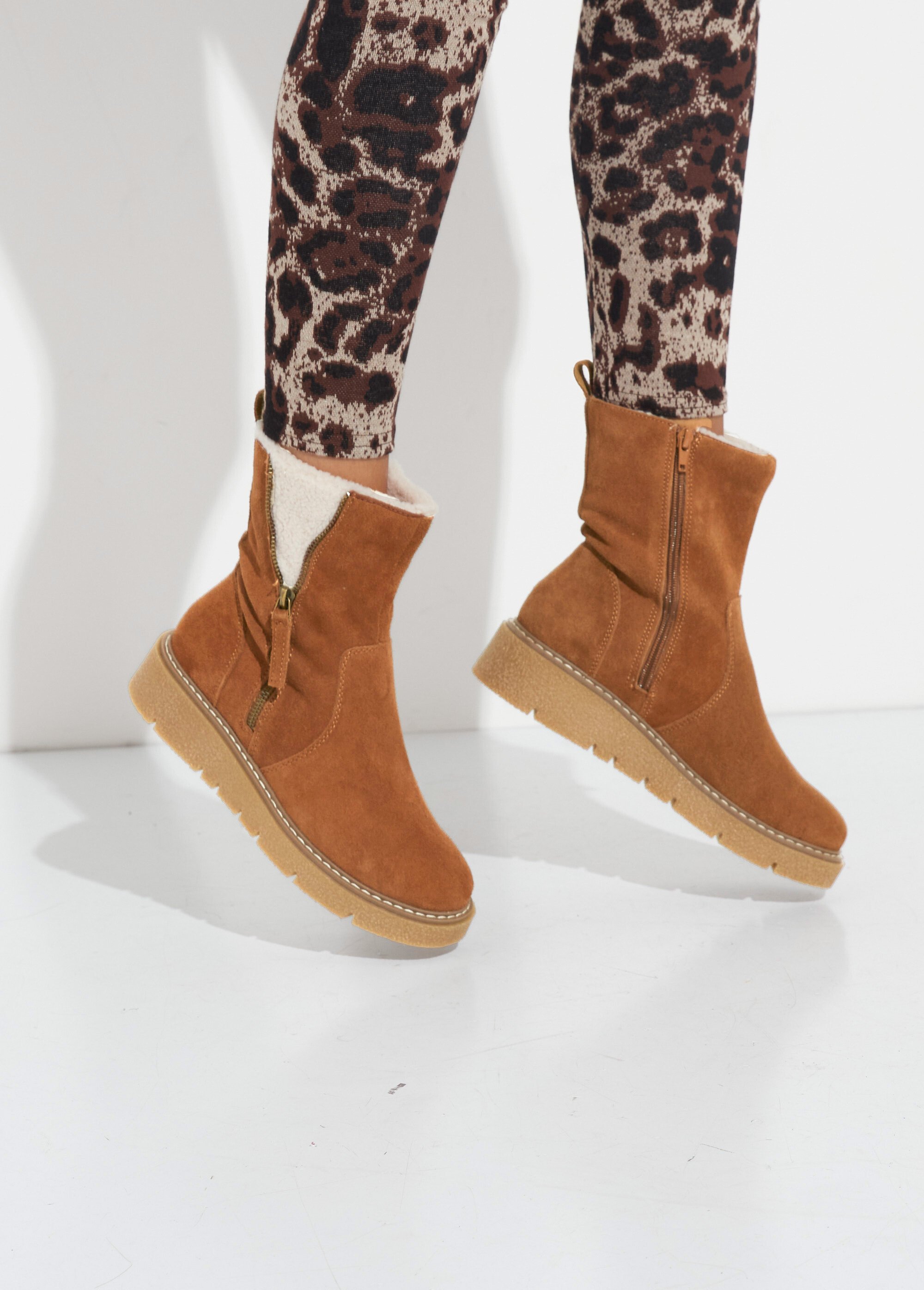 Boots montantes cuir, détails fourrure Femme Beige JPAL-1307 SF1