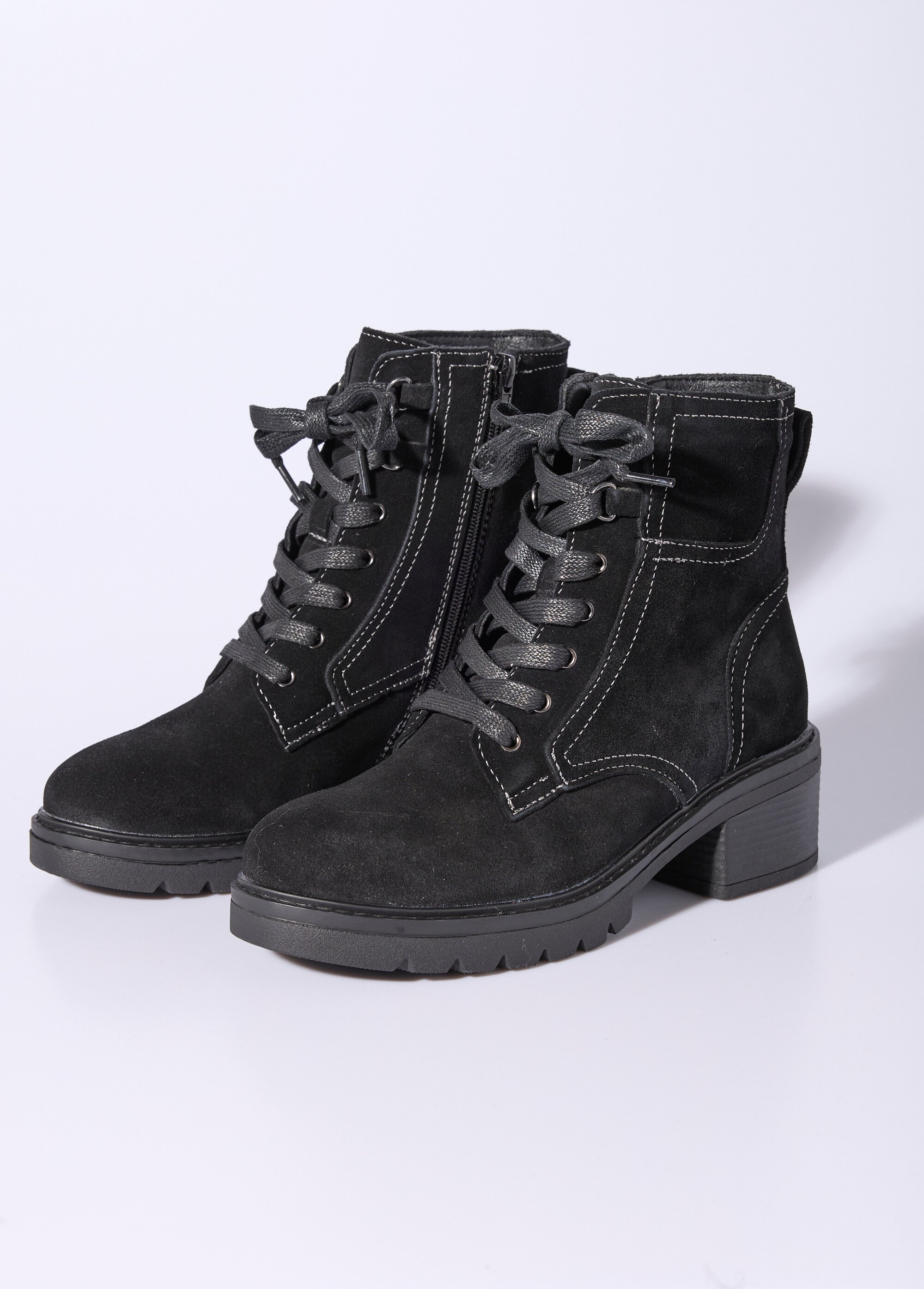 Bottines en cuir crantées, talon large