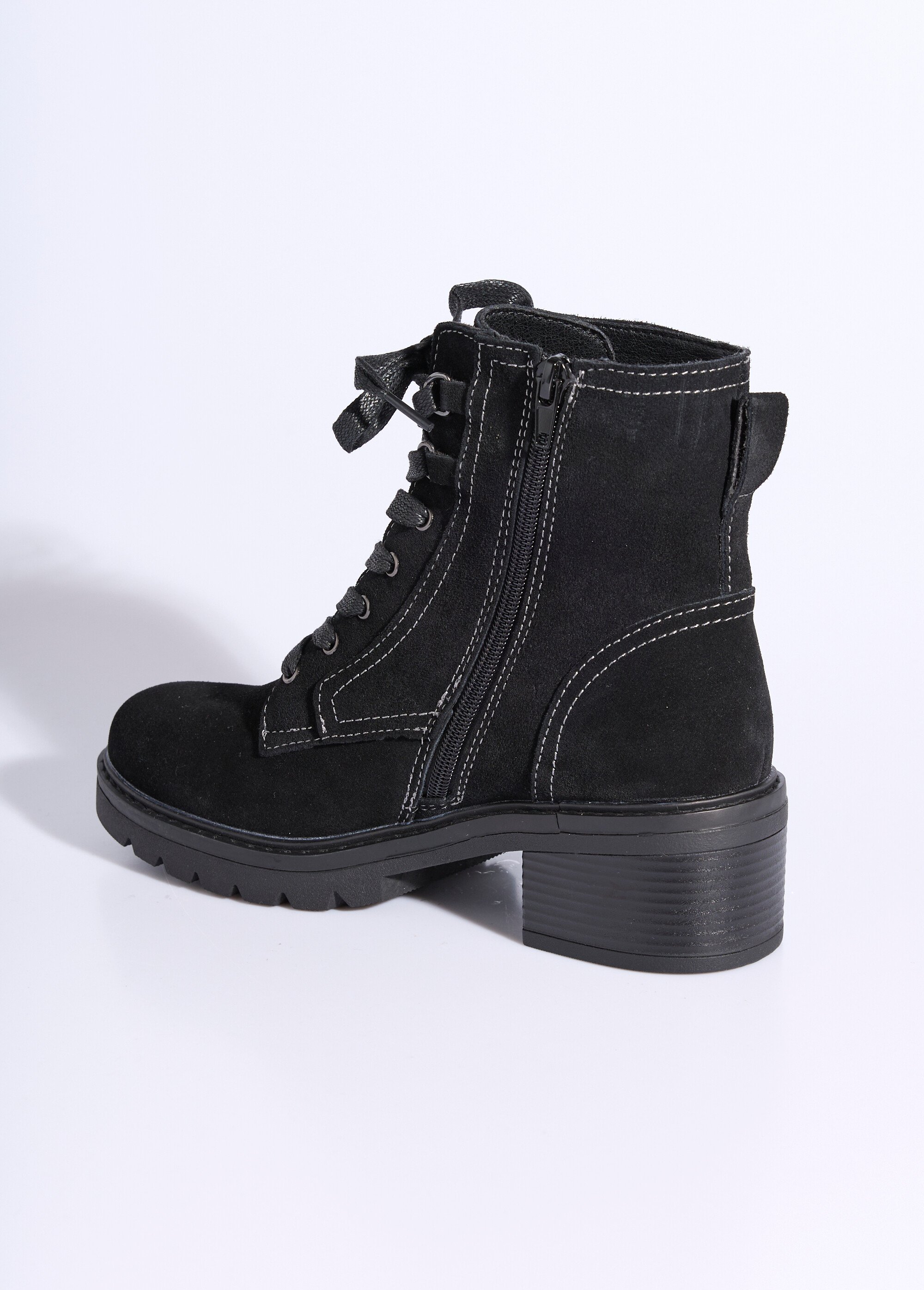 Bottines en cuir crantées, talon large