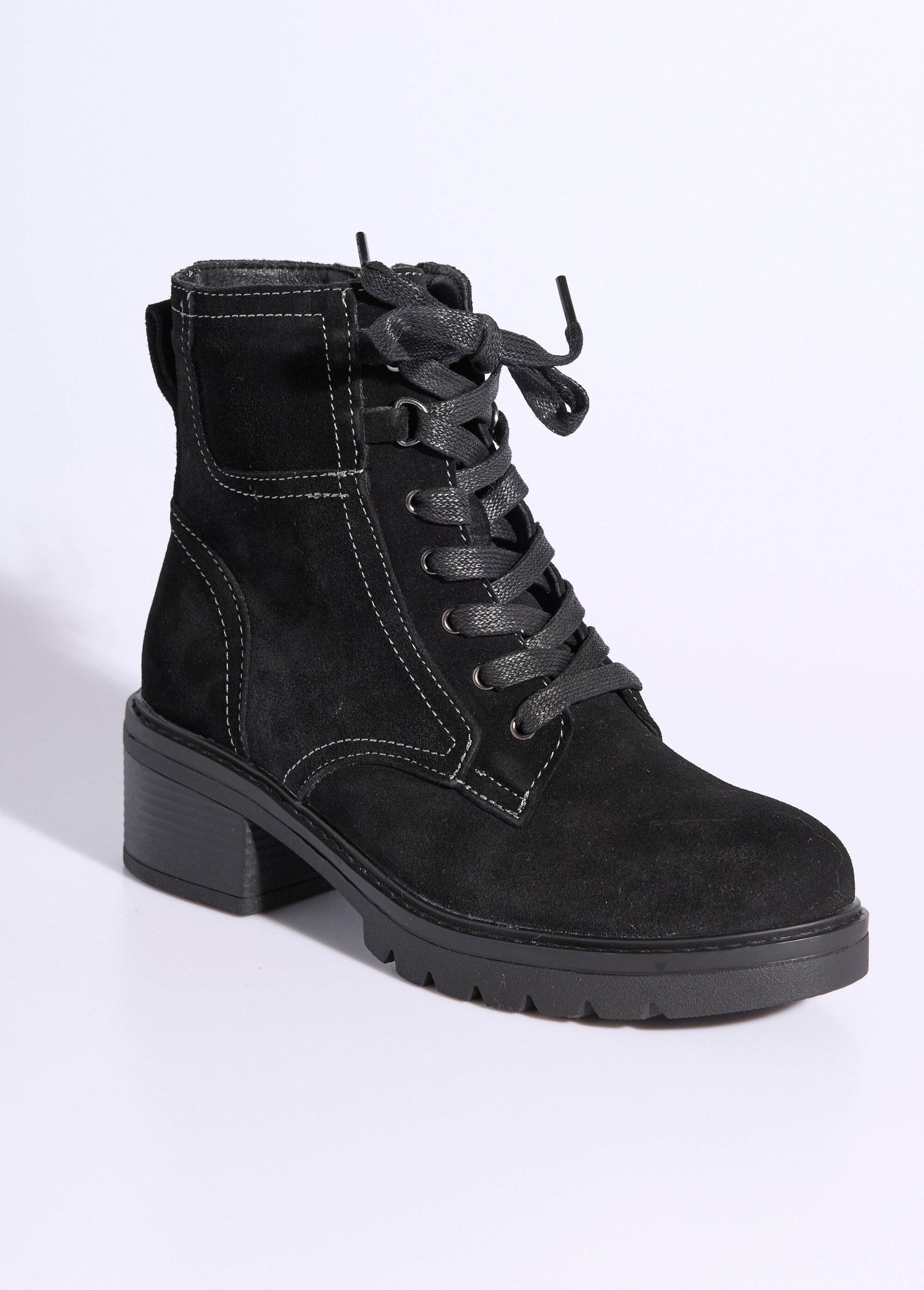 Bottines en cuir crantées, talon large