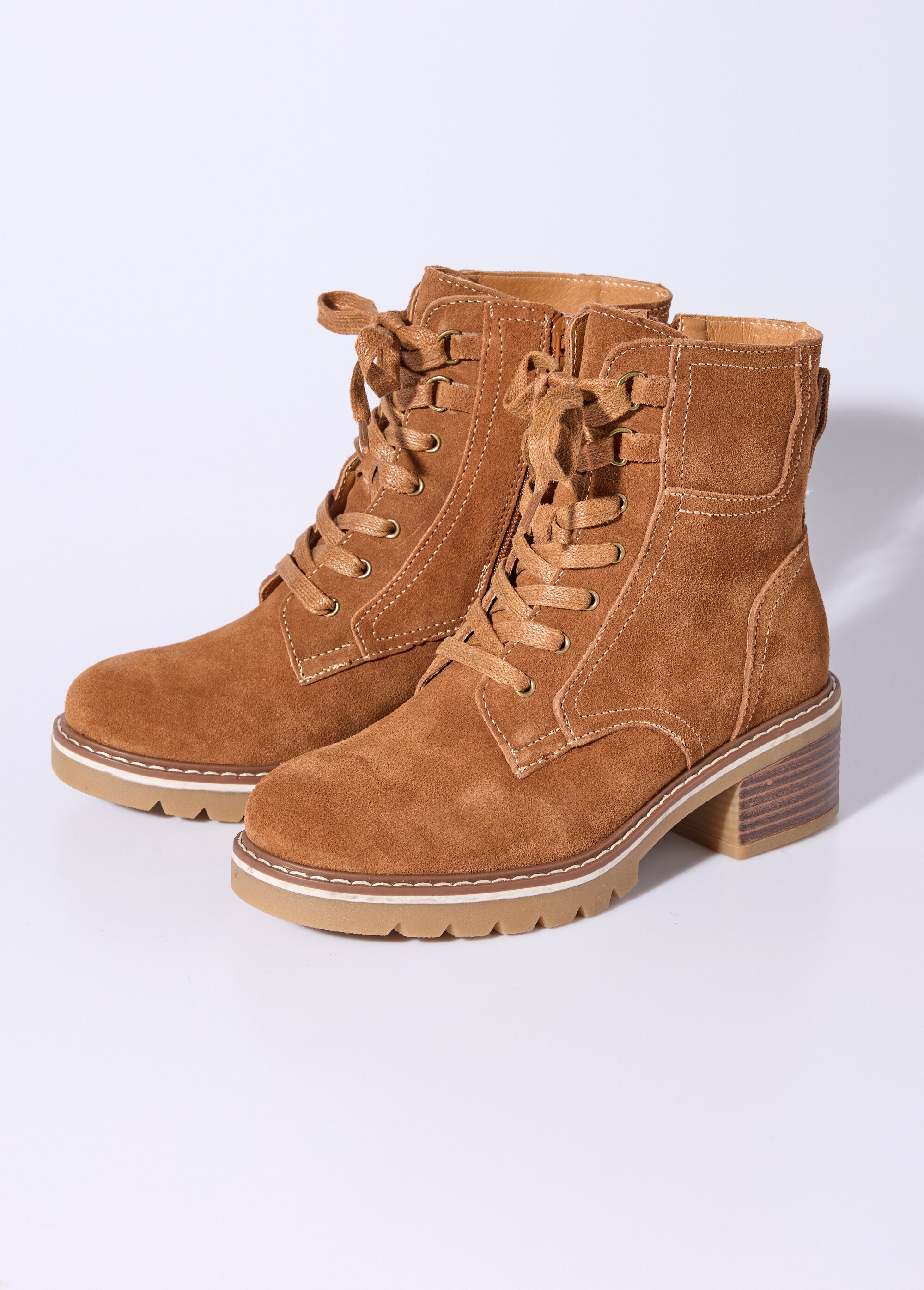 Bottines en cuir crantées, talon large
