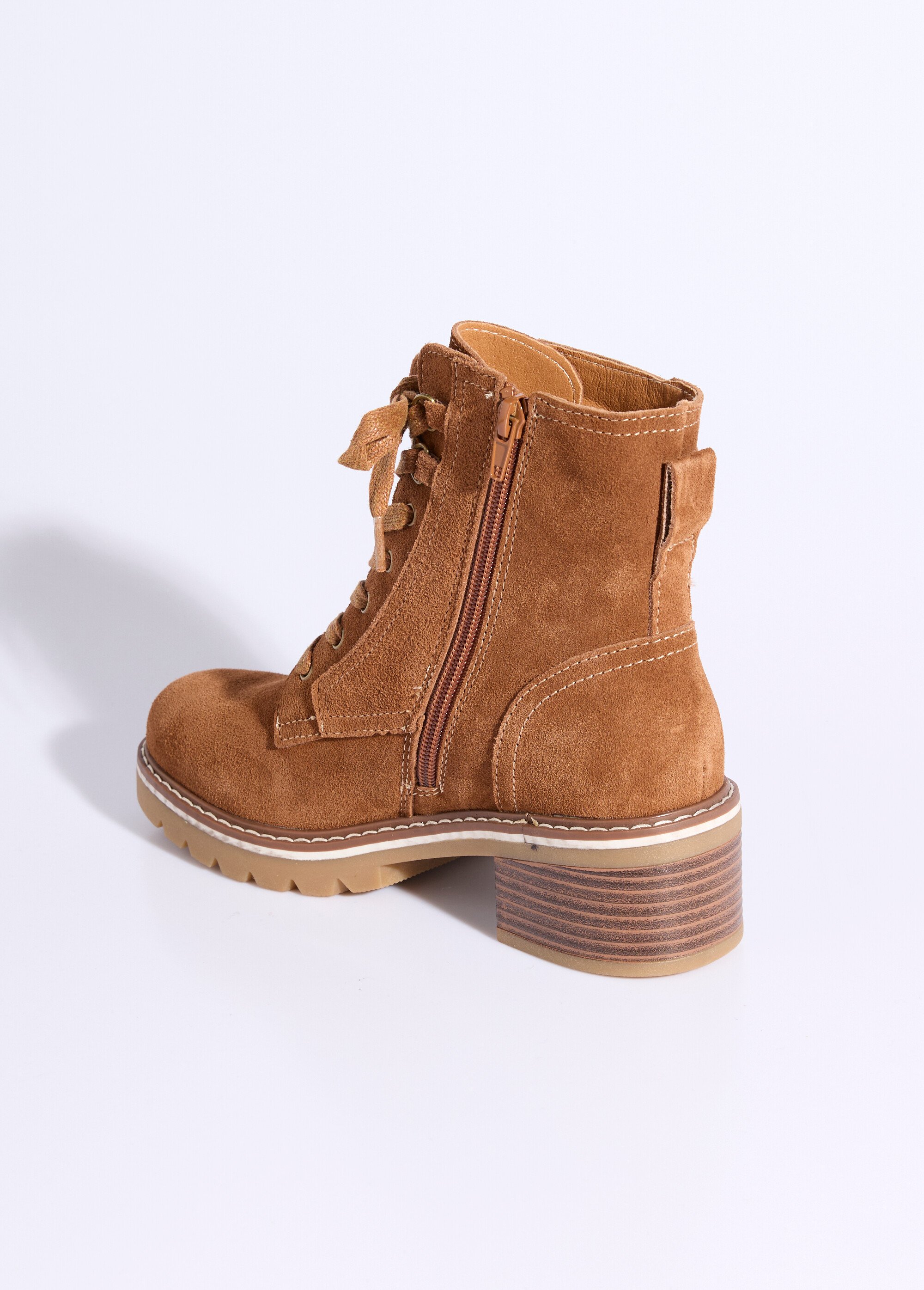 Bottines en cuir crantées, talon large Femme Beige JPAL-1302 DO1