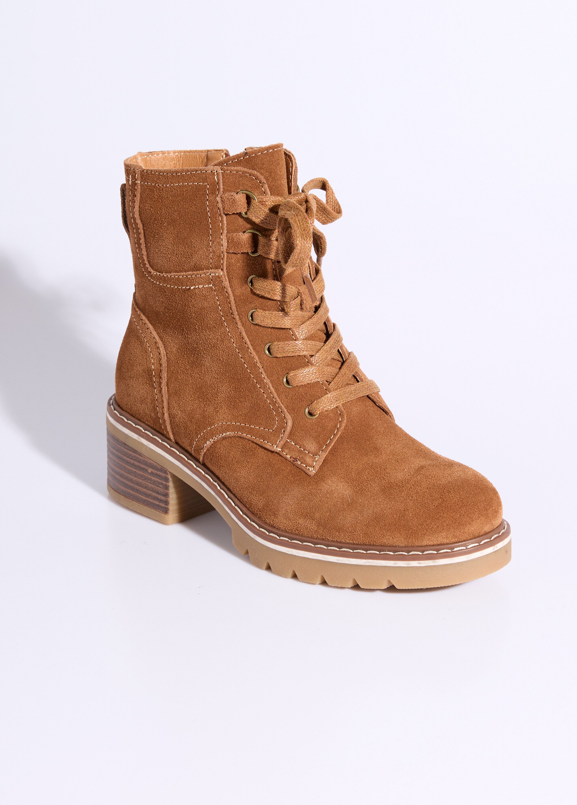 Bottines en cuir crantées, talon large Femme Beige JPAL-1302 FA1