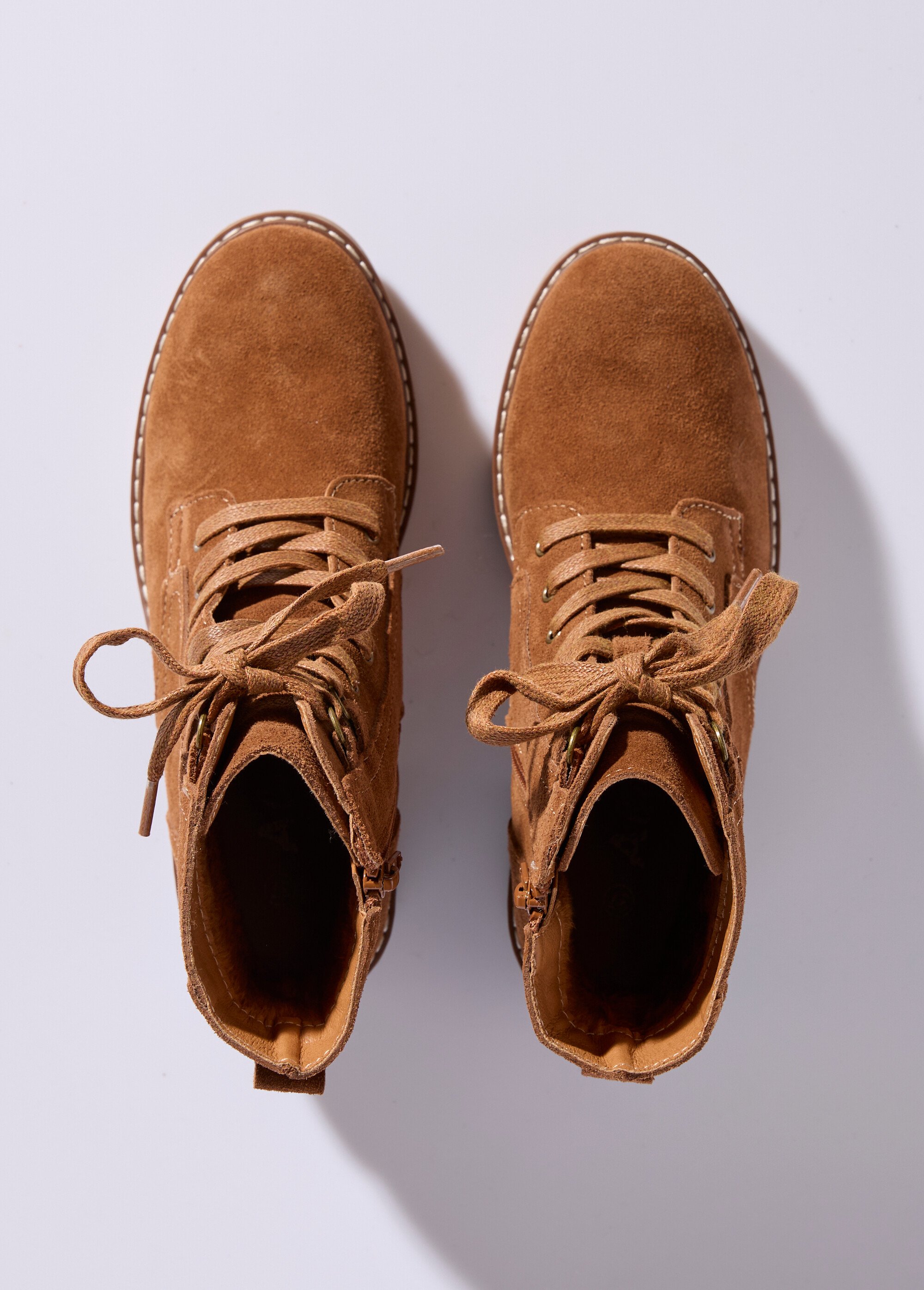 Bottines en cuir crantées, talon large Femme Beige JPAL-1302 OV1