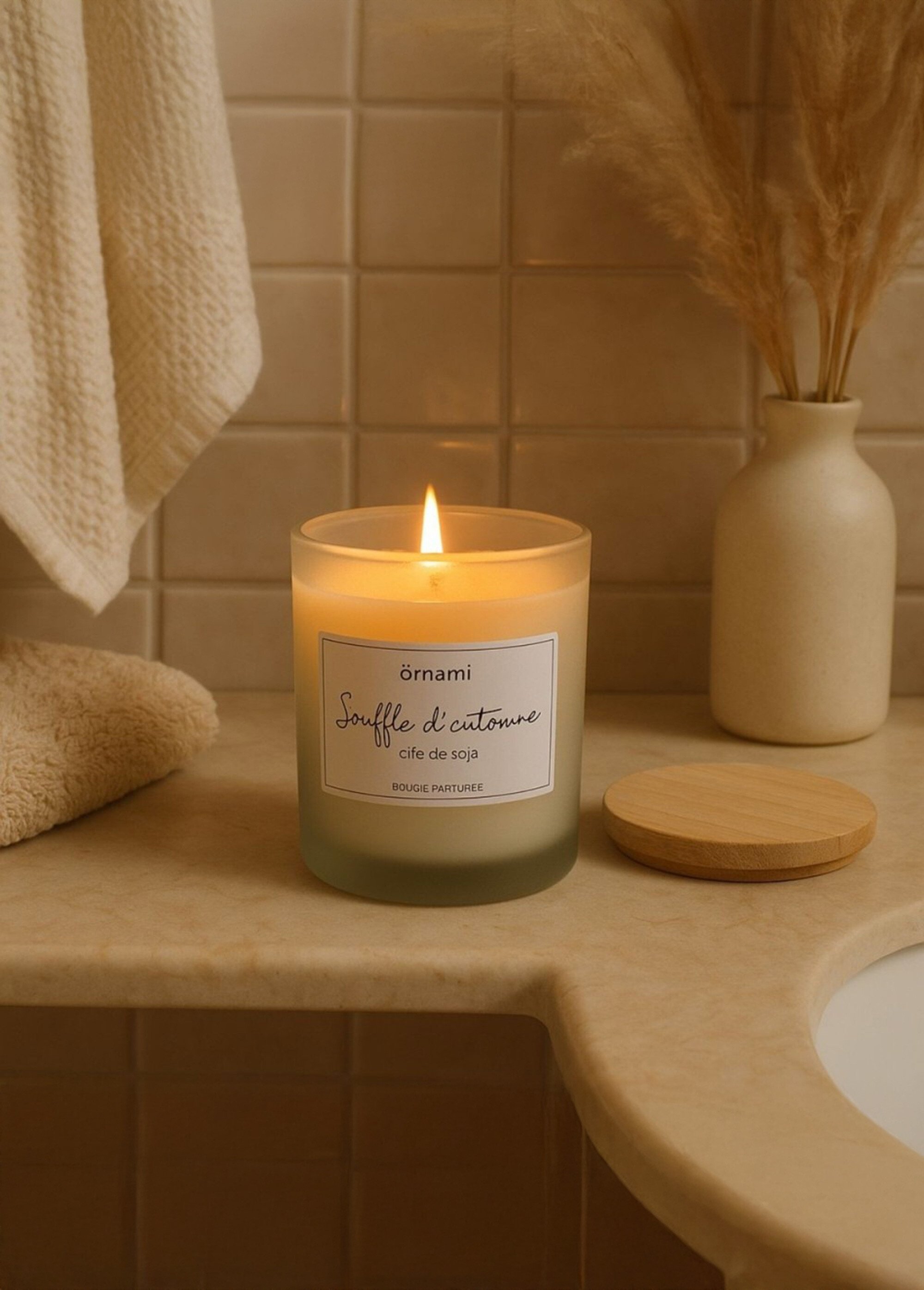 Bougie parfumée pot verre + couvercle Beige NOR-27604 SI1