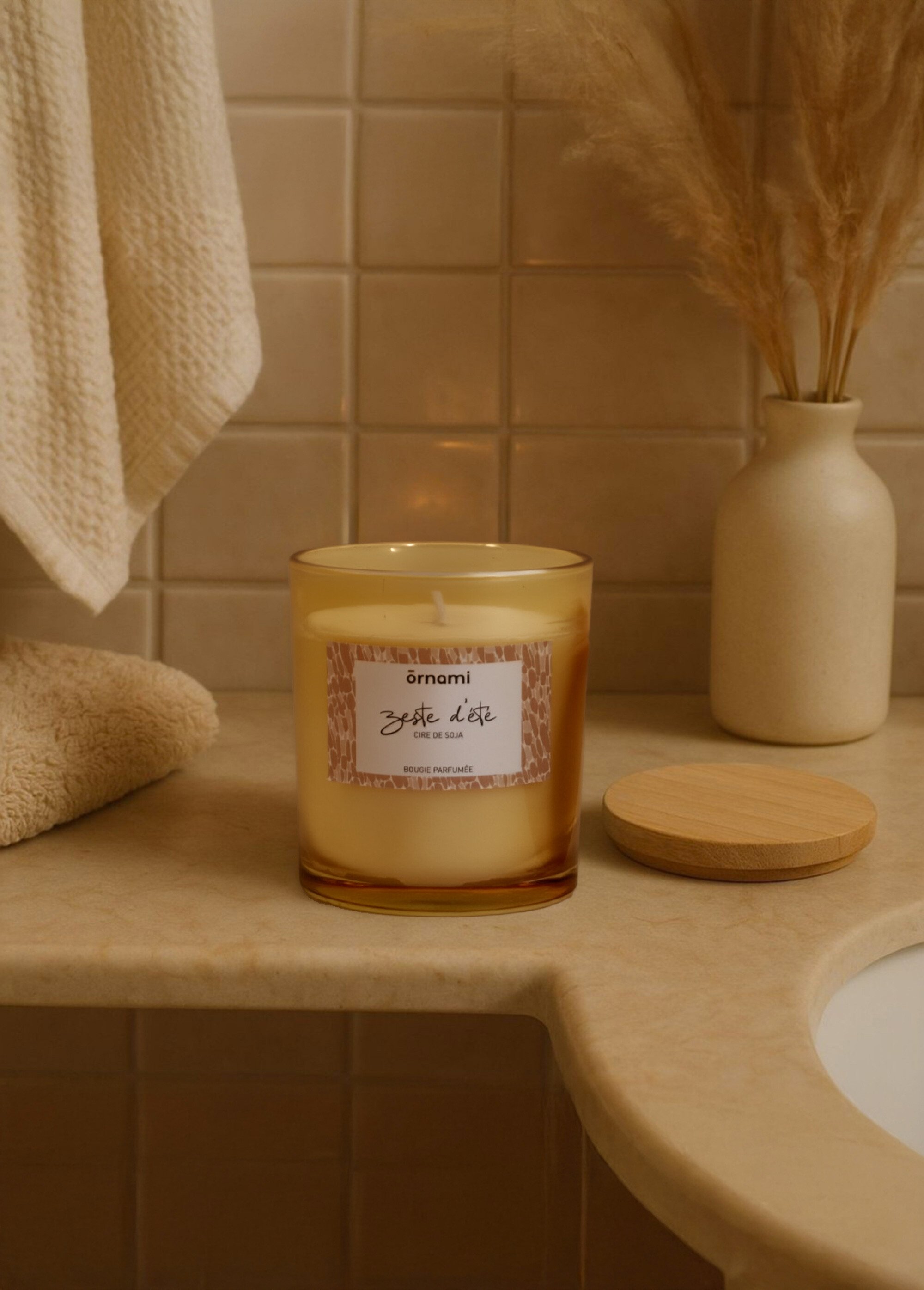 Bougie parfumée pot verre + couvercle Jaune NOR-27604 SI1