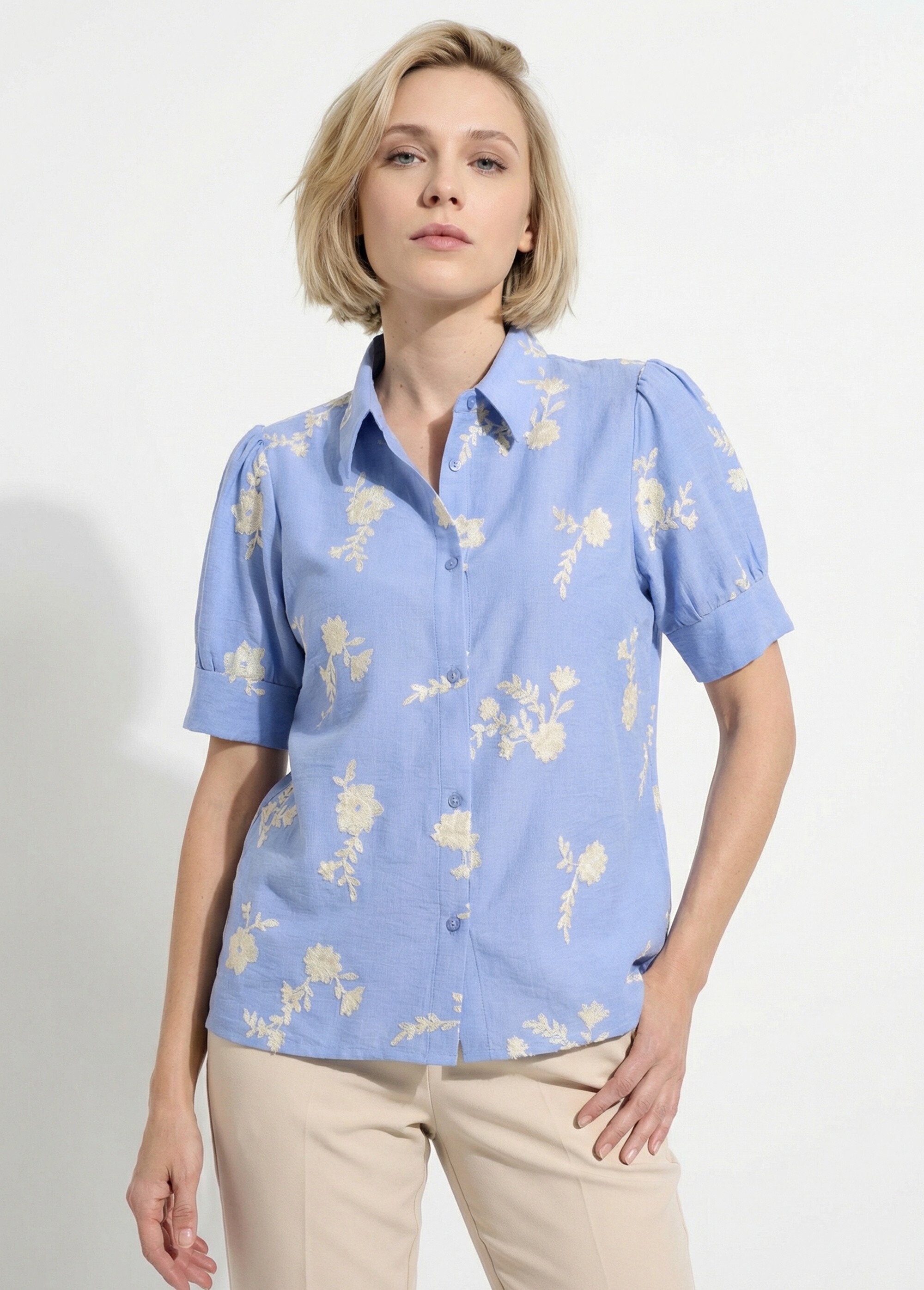 Chemisier brodé manches bouffantes Femme Bleu CORIELLE MV1