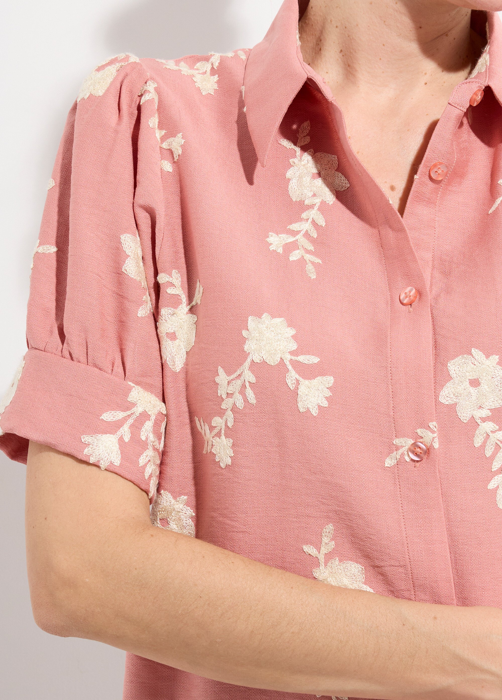 Chemisier brodé manches bouffantes Femme Rose CORIELLE DE1