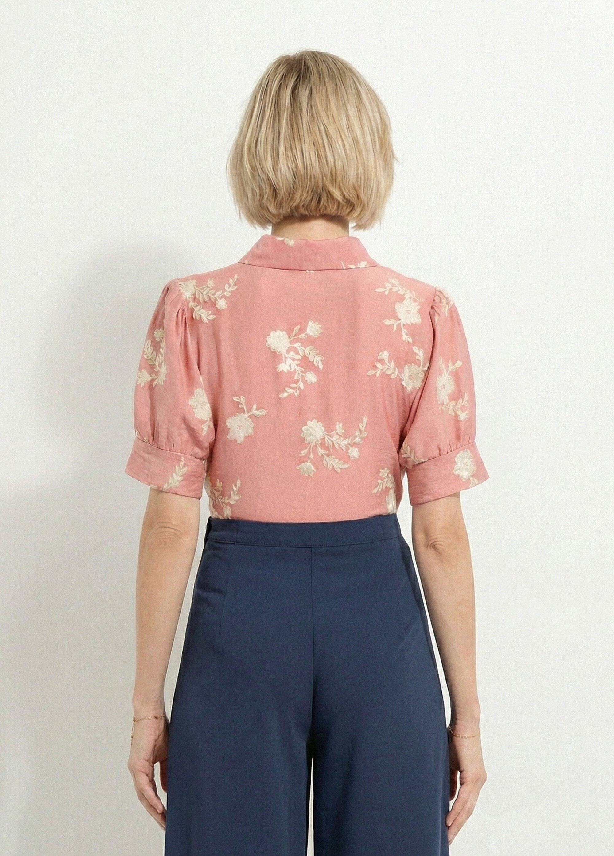 Chemisier brodé manches bouffantes Femme Rose CORIELLE DO1