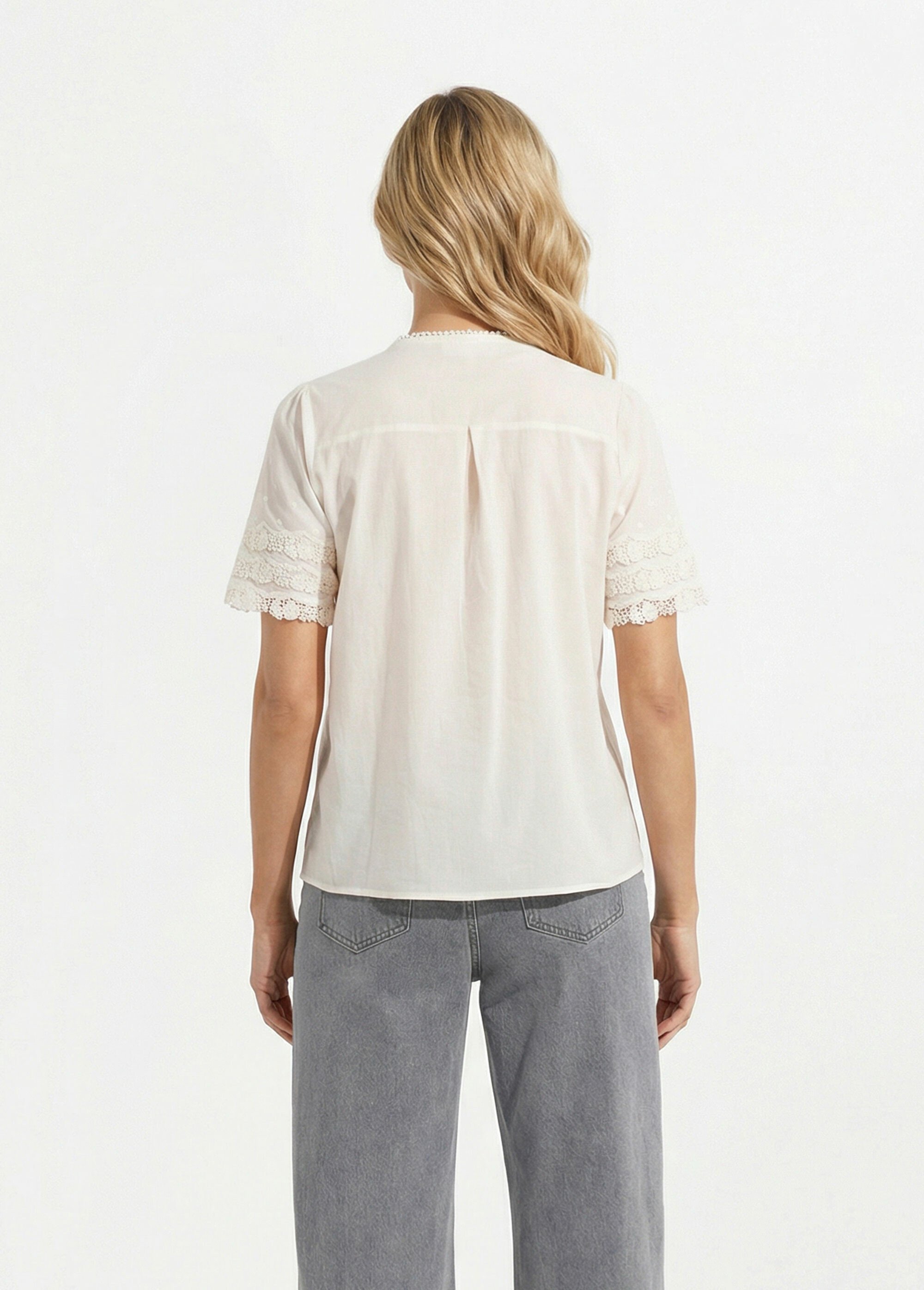 Chemisier chic, applications dentelles Femme Beige IA-R5387 DO1