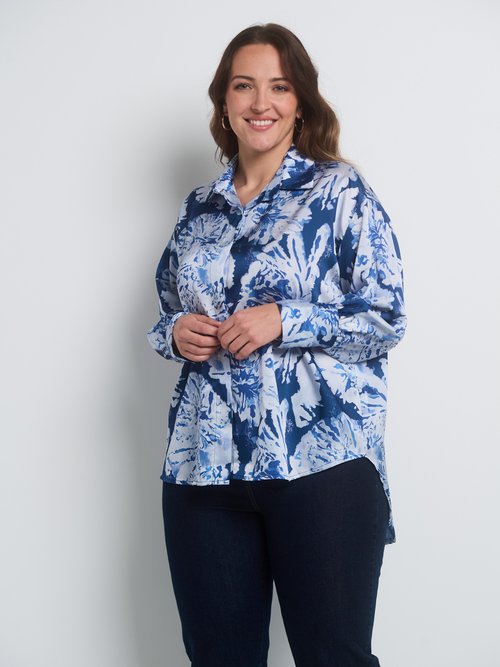 Chemisier satin aquarelle manches longues Femme Grande Taille Bleu JA-CHEIMFLOREV FA2