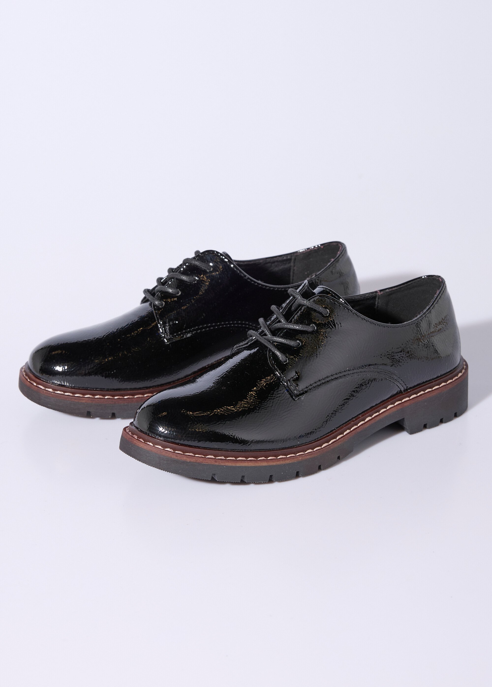 Derbies vernis tendance à lacets Femme Noir JPTDF-5310 DE1