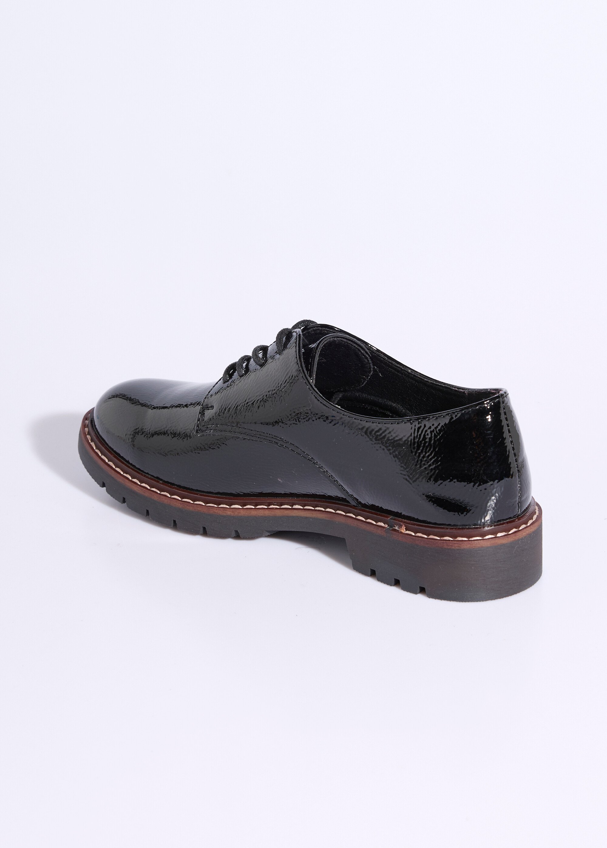 Derbies vernis tendance à lacets Femme Noir JPTDF-5310 DO1