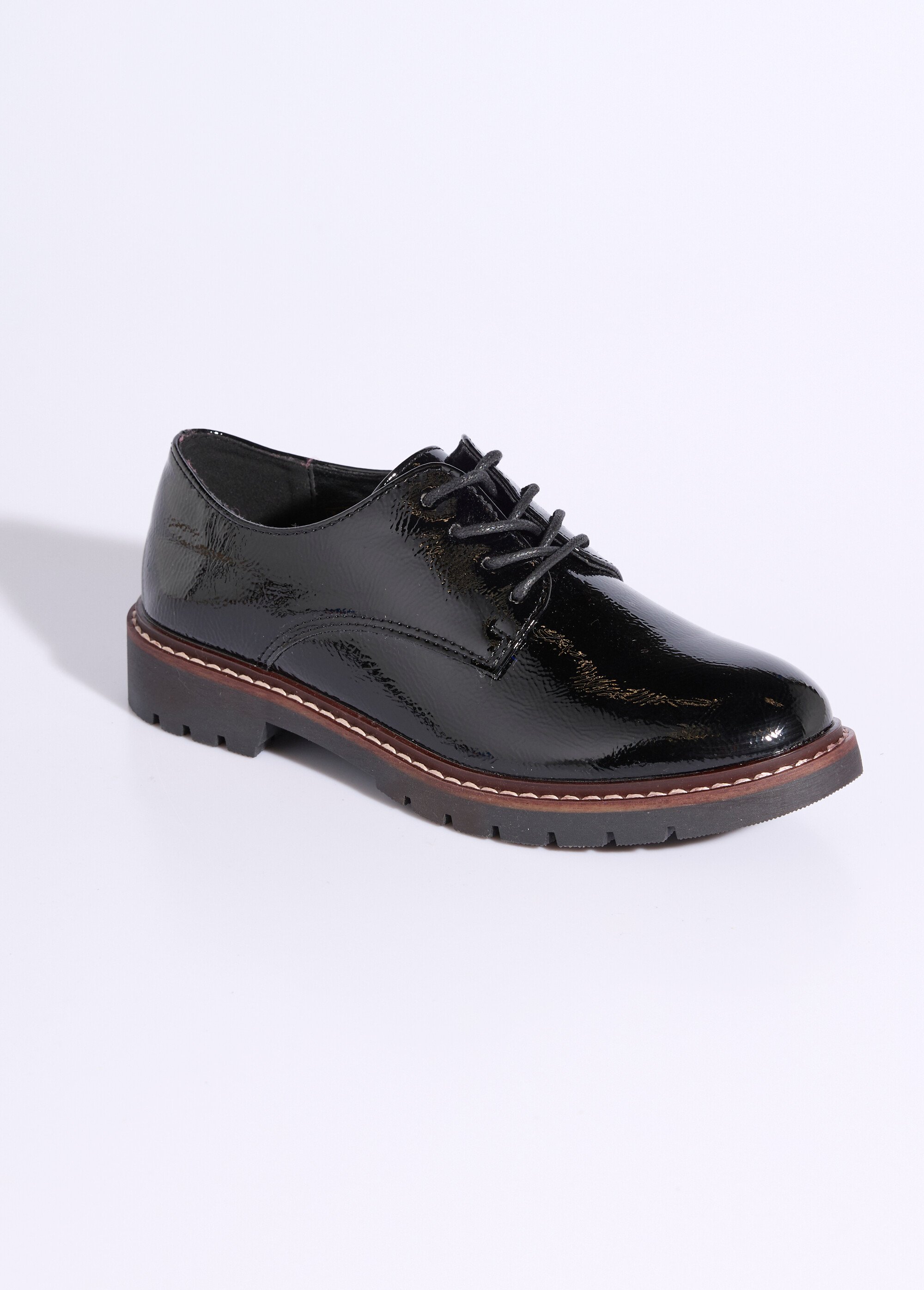 Derbies vernis tendance à lacets Femme Noir JPTDF-5310 FA1