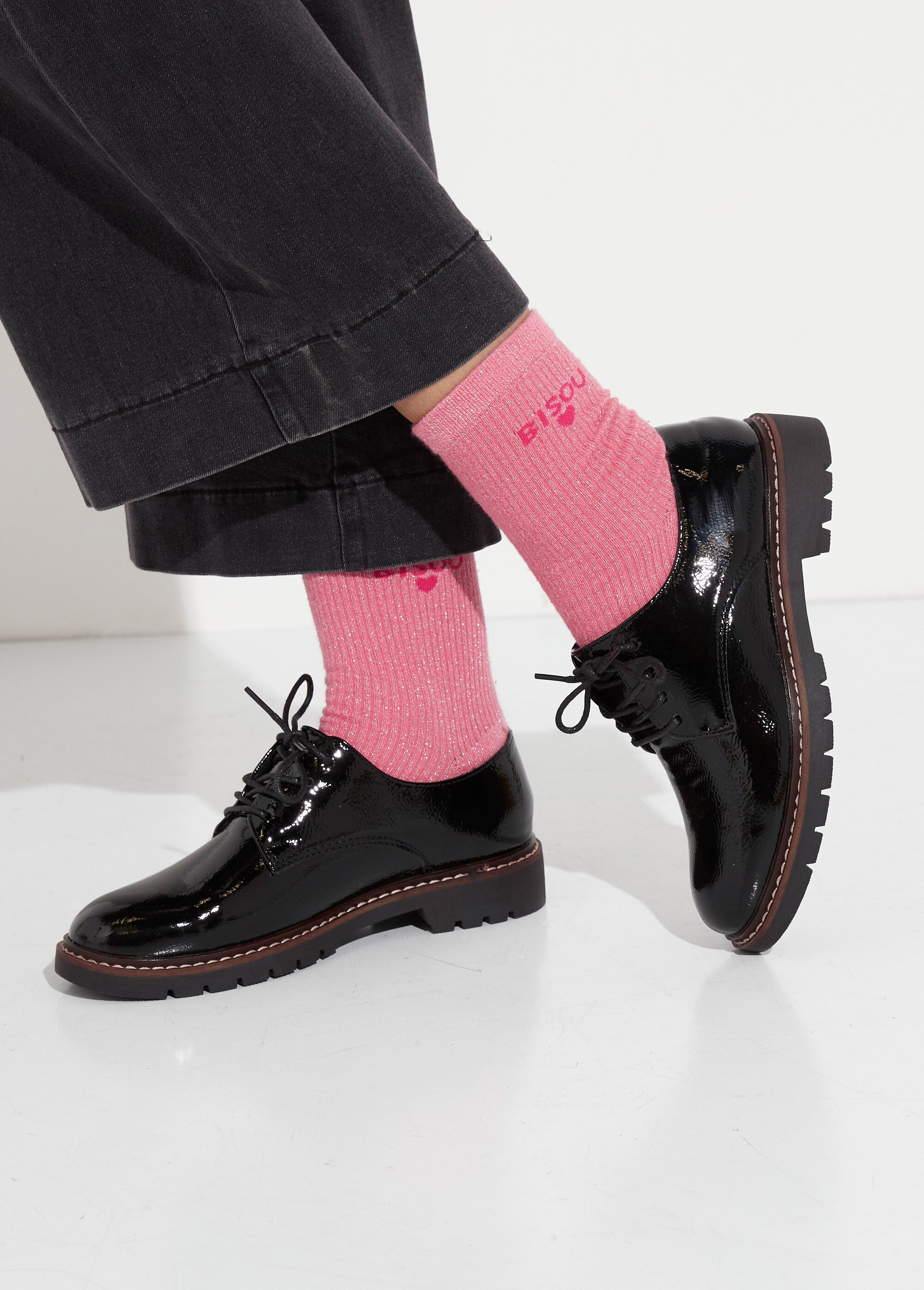 Derbies vernis tendance à lacets Femme Noir JPTDF-5310 SF1