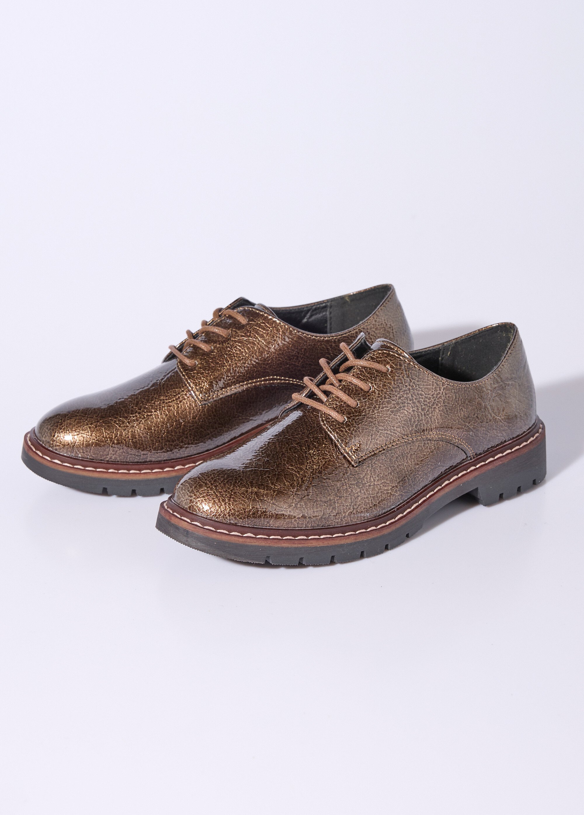 Derbies vernis tendance à lacets Femme Marron JPTDF-5310 DE1