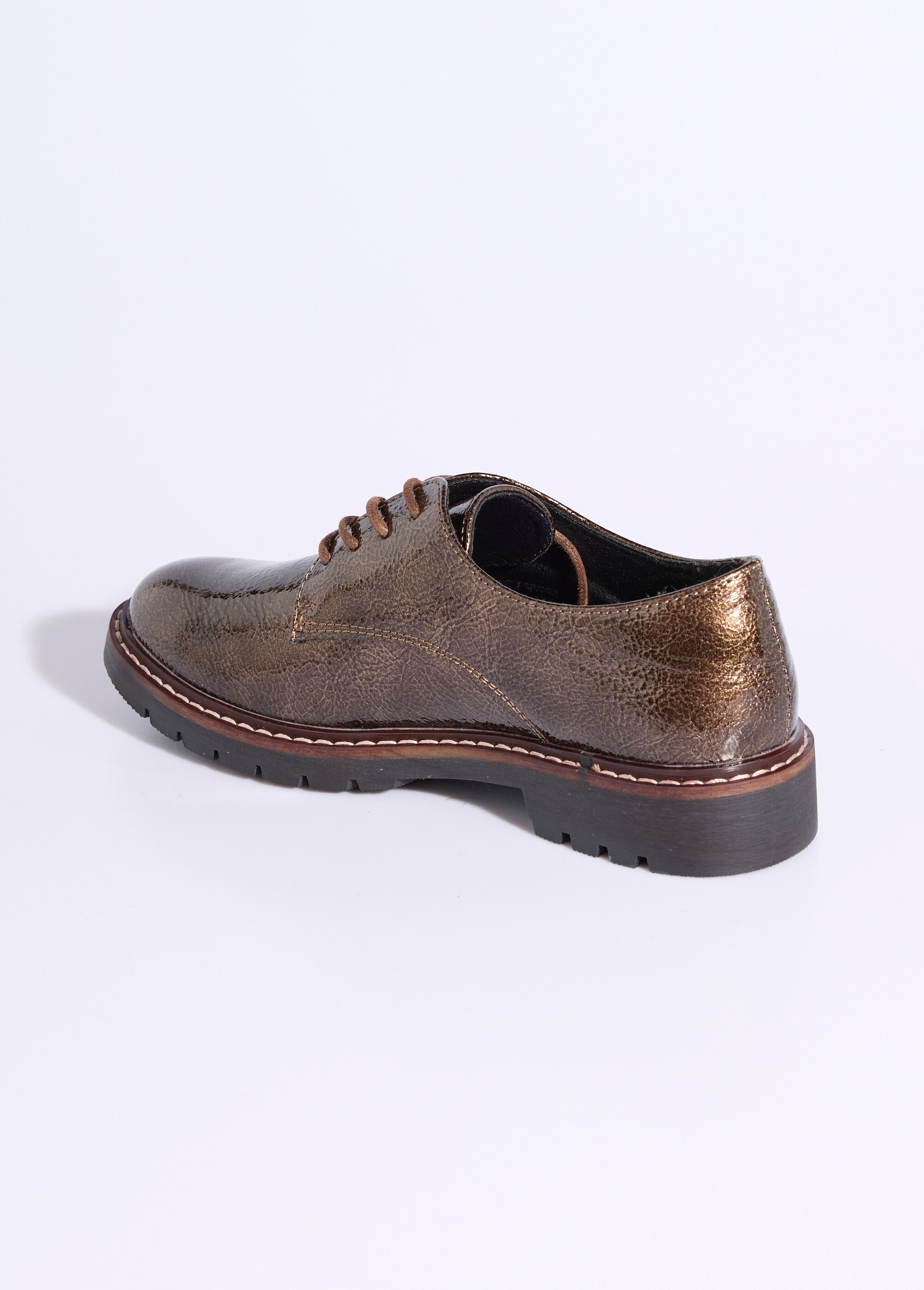 Derbies vernis tendance à lacets Femme Marron JPTDF-5310 DO1