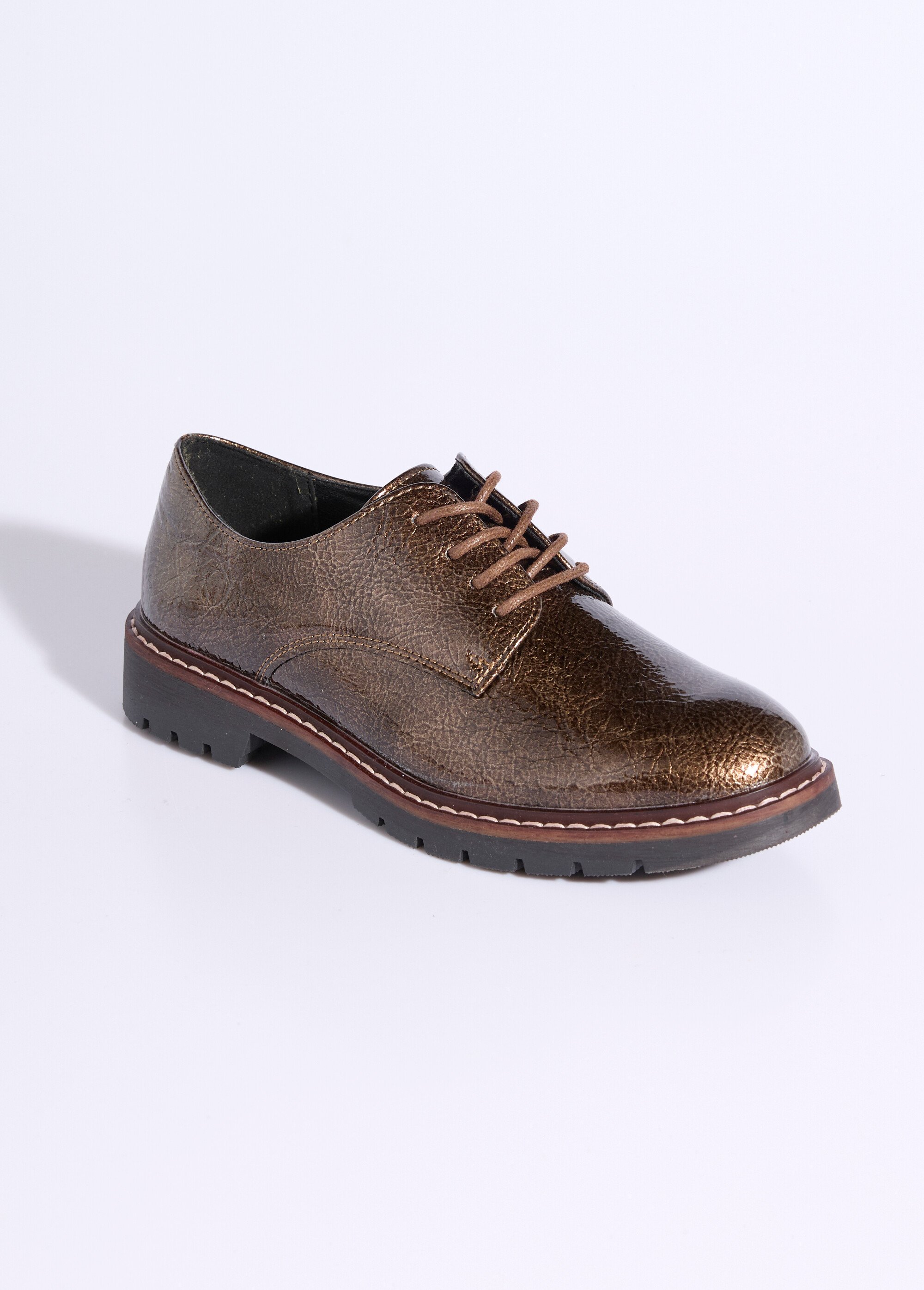 Derbies vernis tendance à lacets Femme Marron JPTDF-5310 FA1