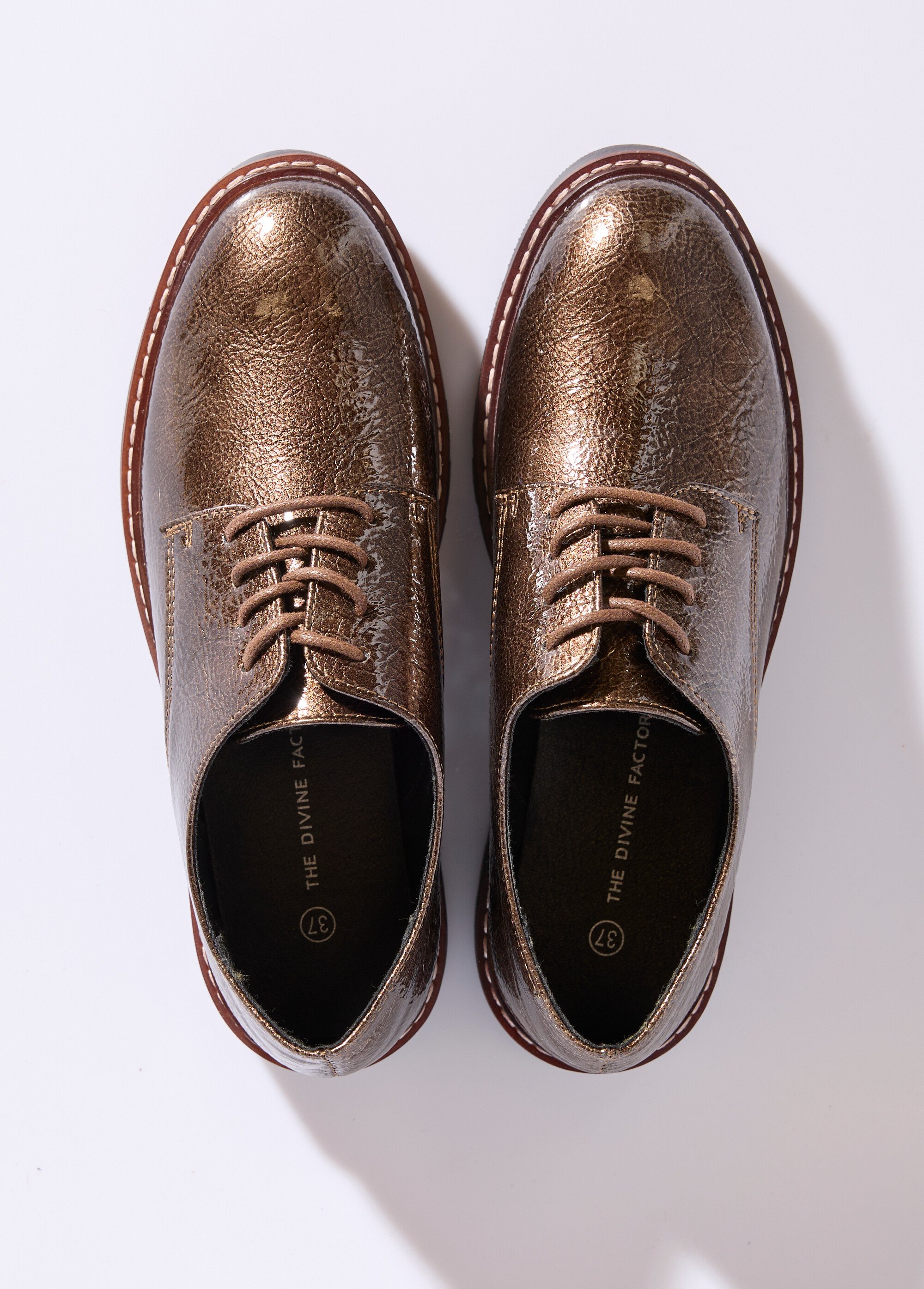 Derbies vernis tendance à lacets Femme Marron JPTDF-5310 OV1