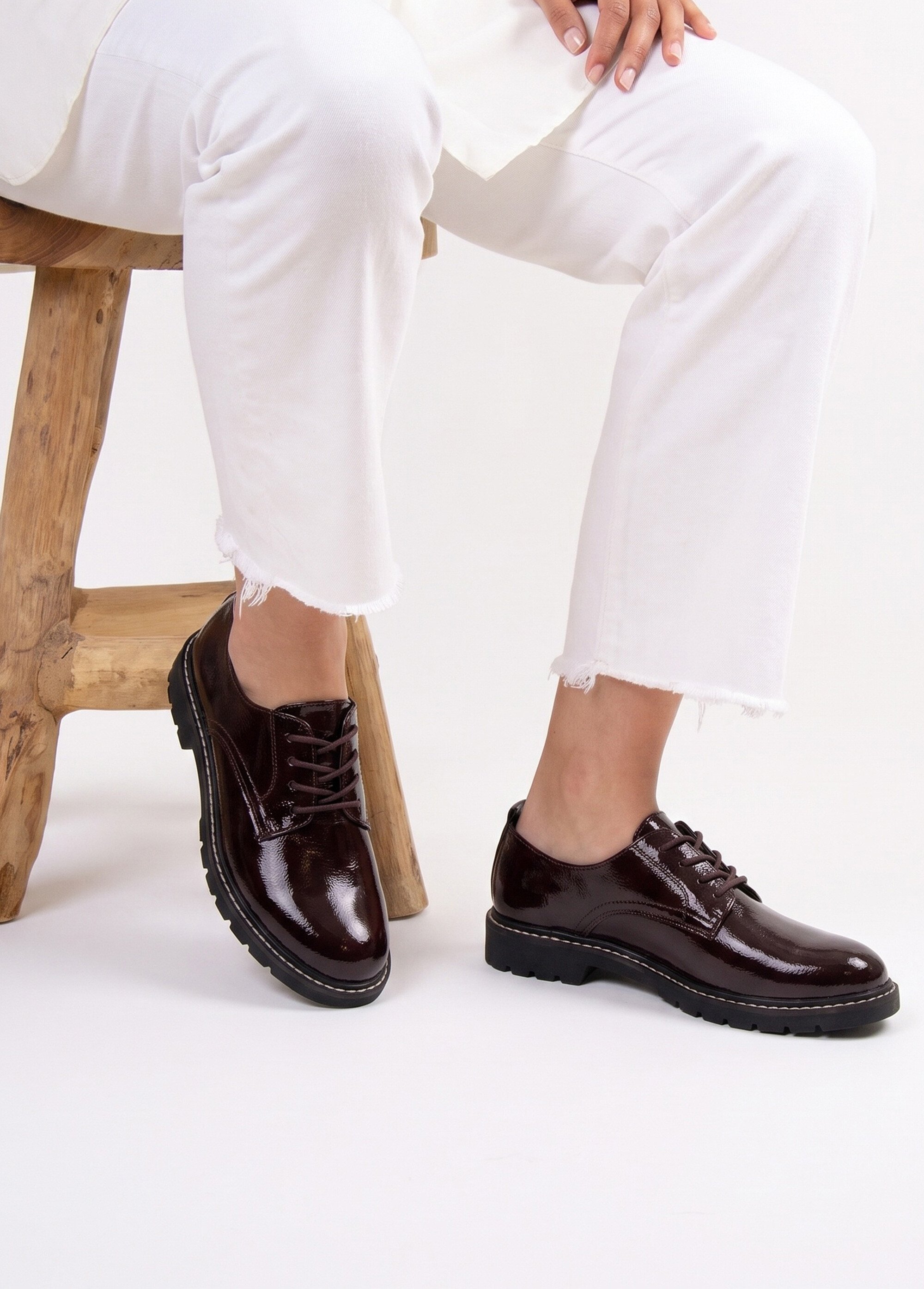 Derbies vernis tendance à lacets Femme Rouge JPTDF-5310 SI1