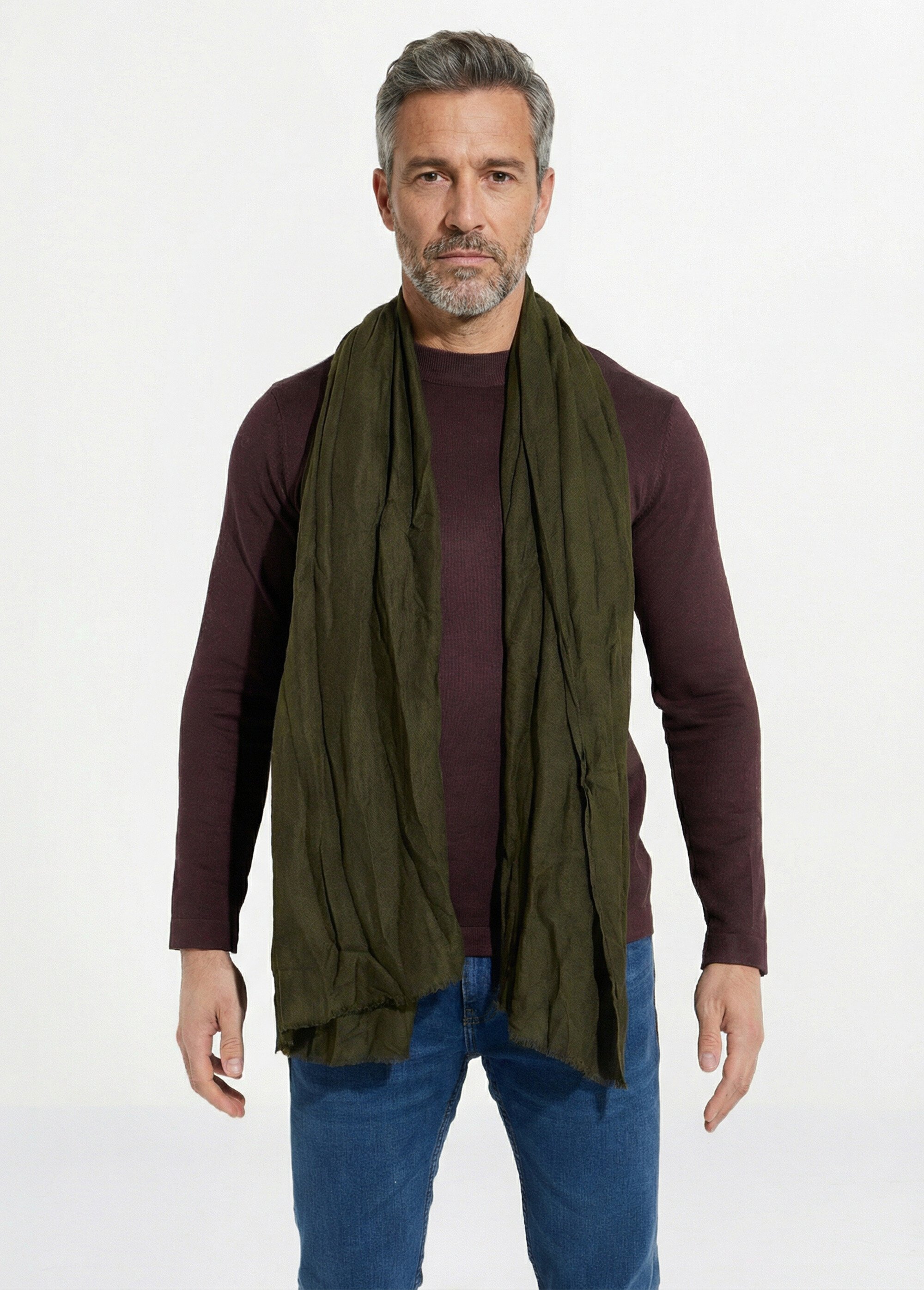 Foulard type chèche avec petites franges Homme Vert NES180SFMW2204 FA1