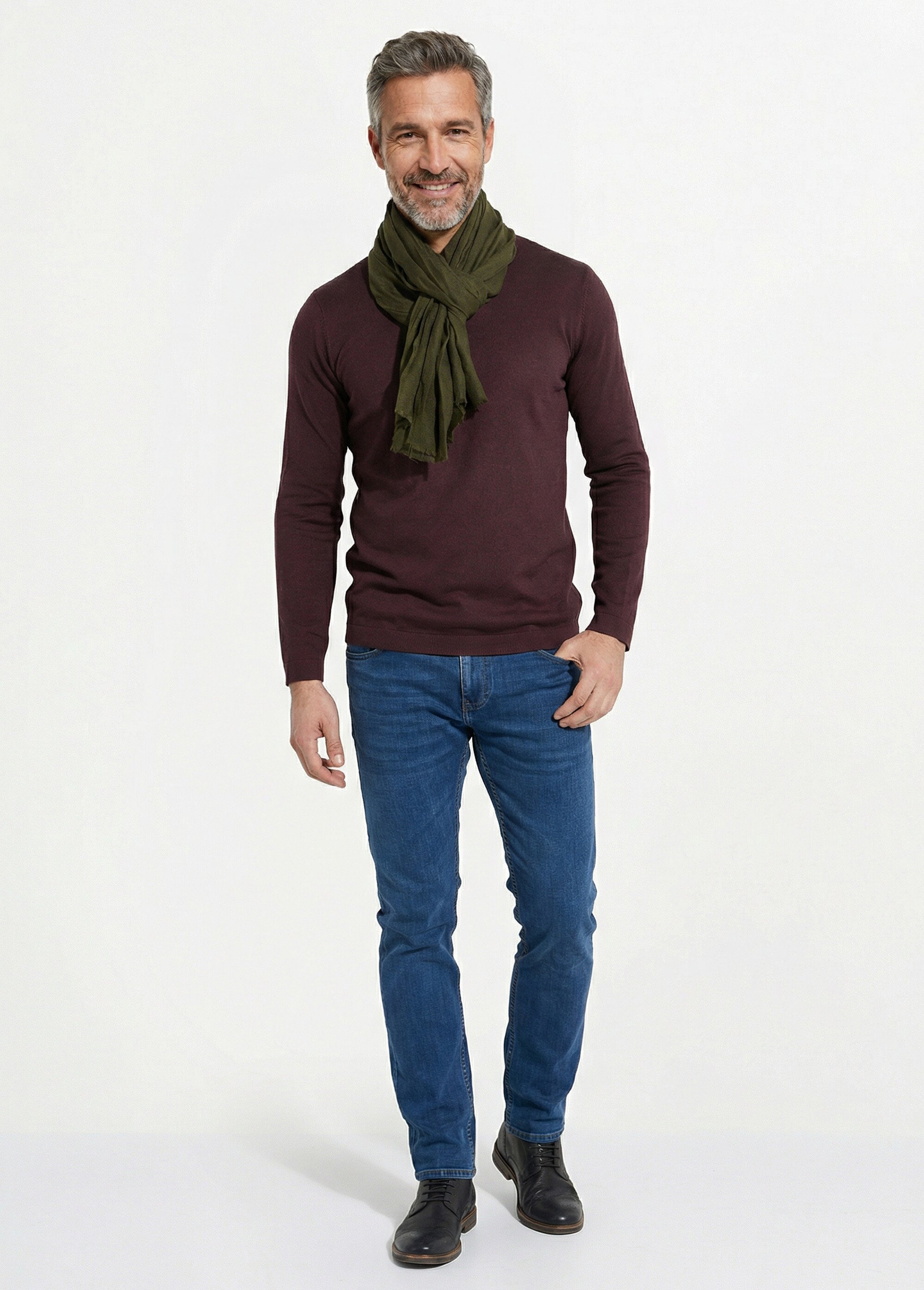 Foulard type chèche avec petites franges Homme Vert NES180SFMW2204 SF1